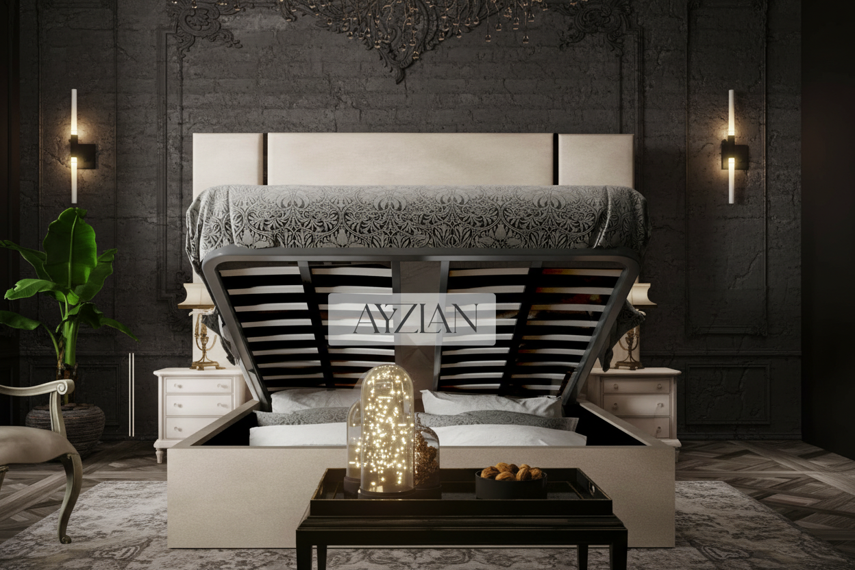 Ava Elegance Glossy Trim Wider Headboard Bed
