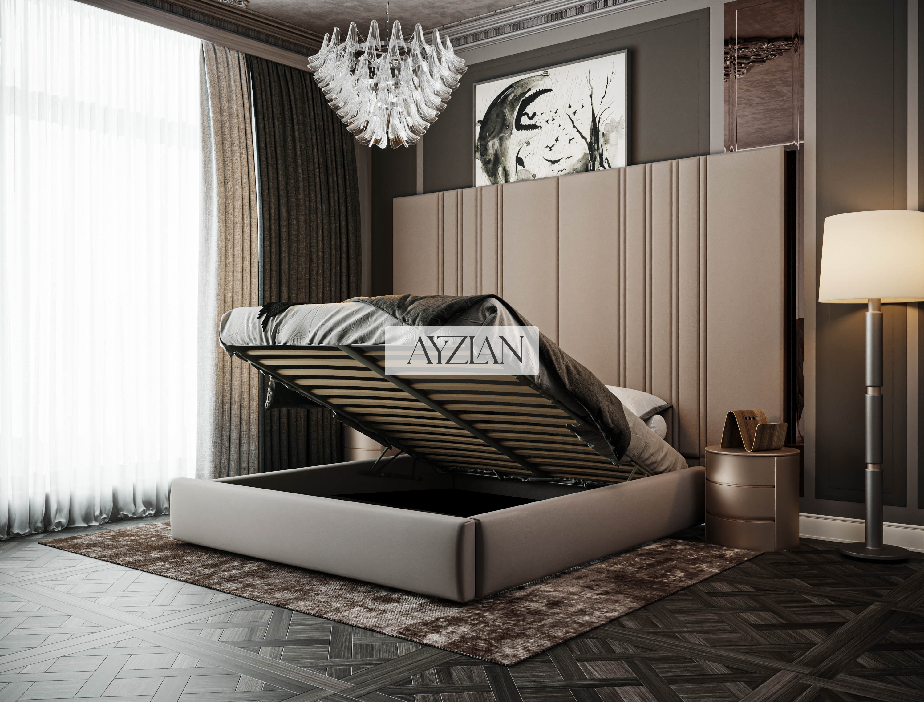 Royal Wide Headboard Panel Stripe Bed