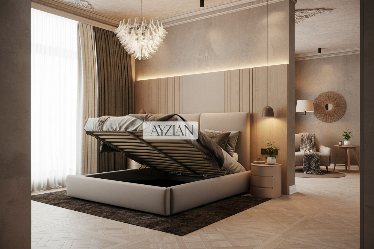 Royal Wide Headboard Panel Stripe Bed