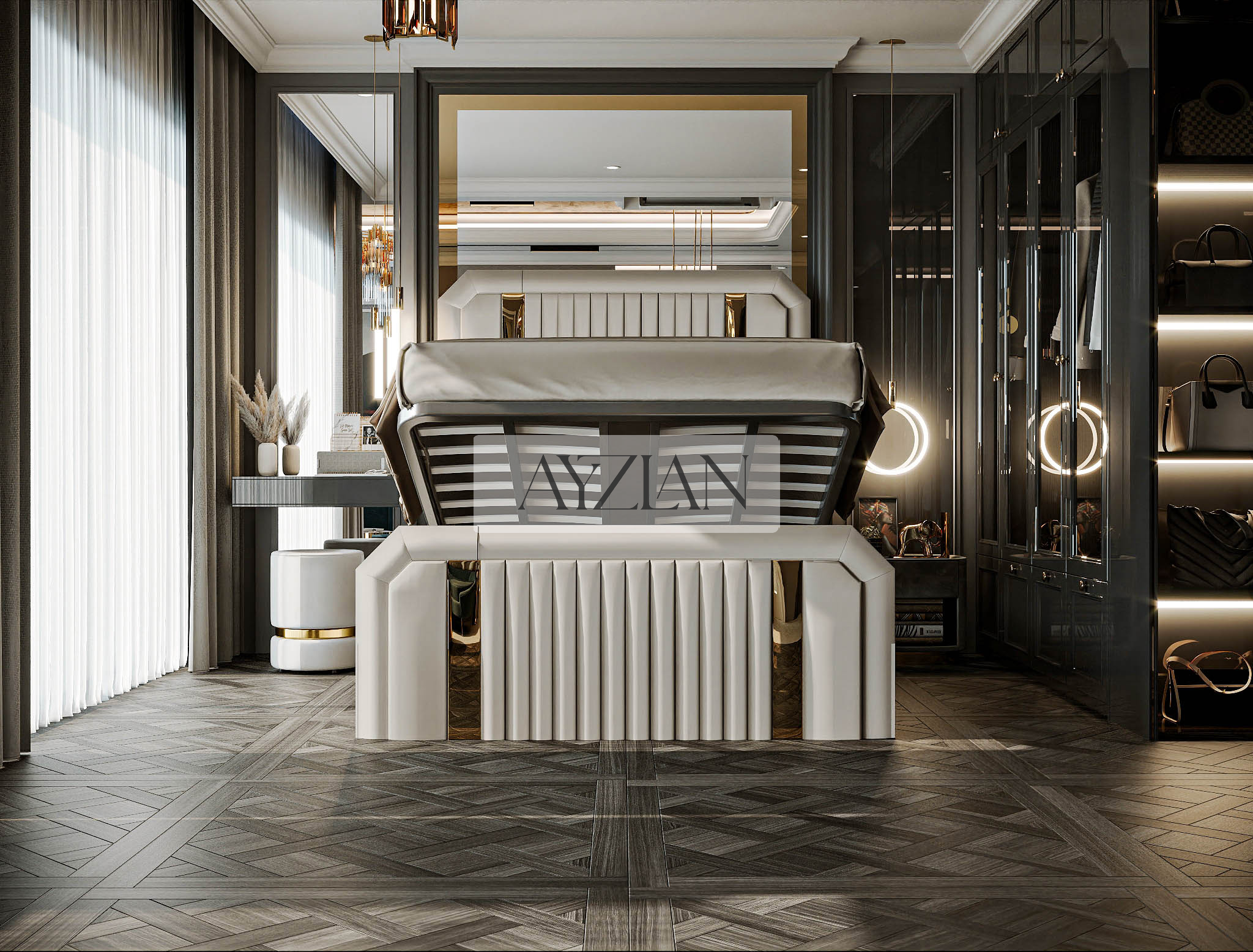 Tanner Glossy Gold Strip Elegance Bed