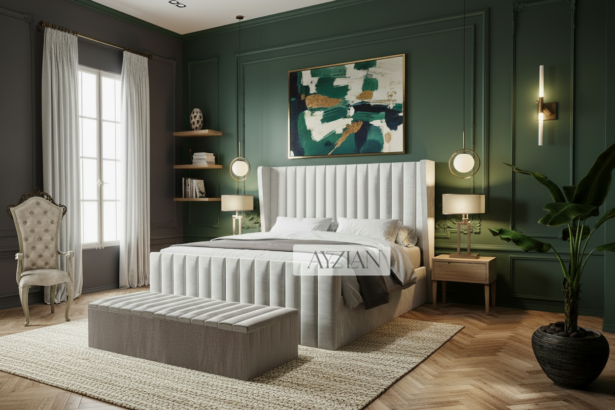 Curve Winged Dawn Stripe Panel Lined Bed