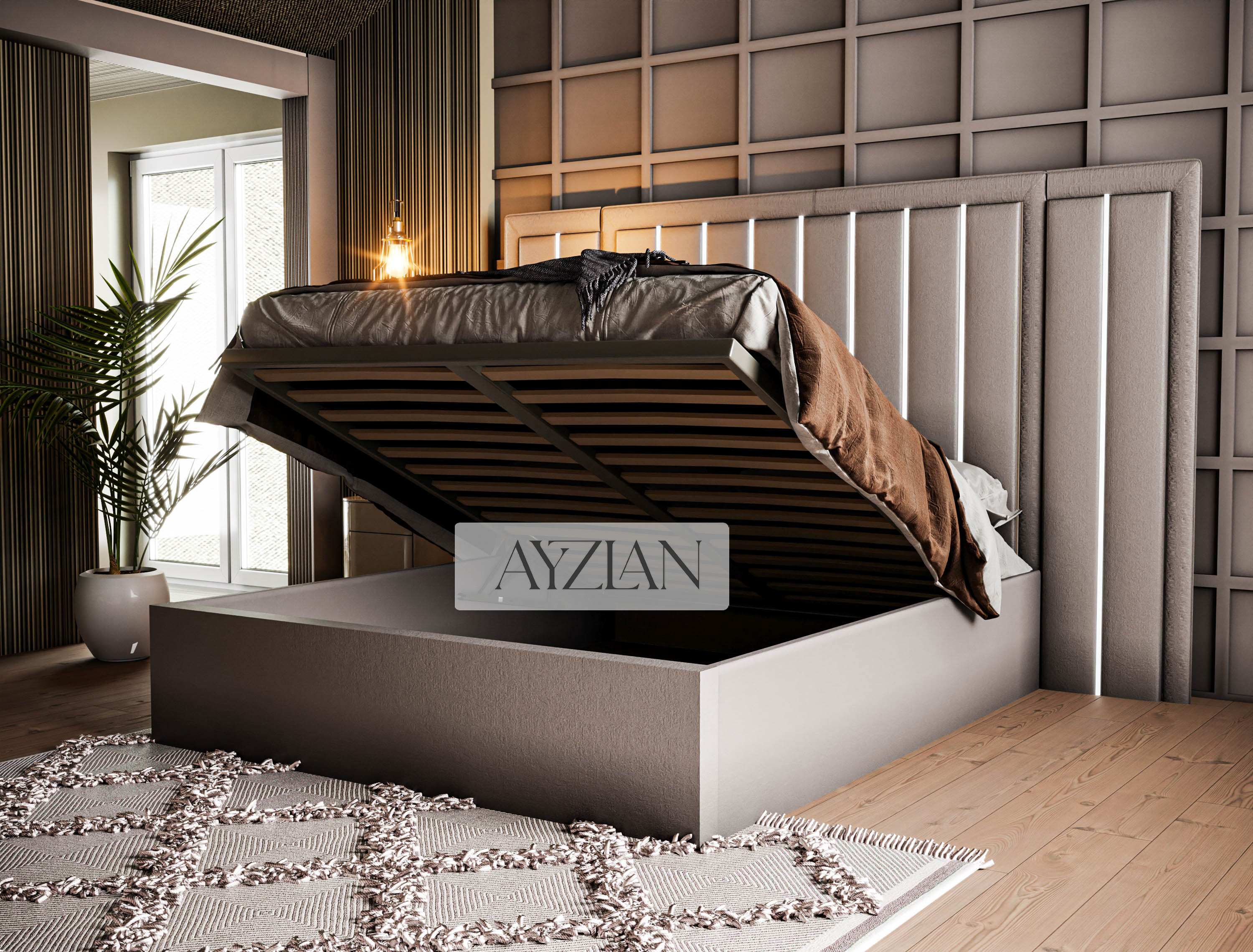 Brinly Chrome Strip Wide Headboard Panelled Bed