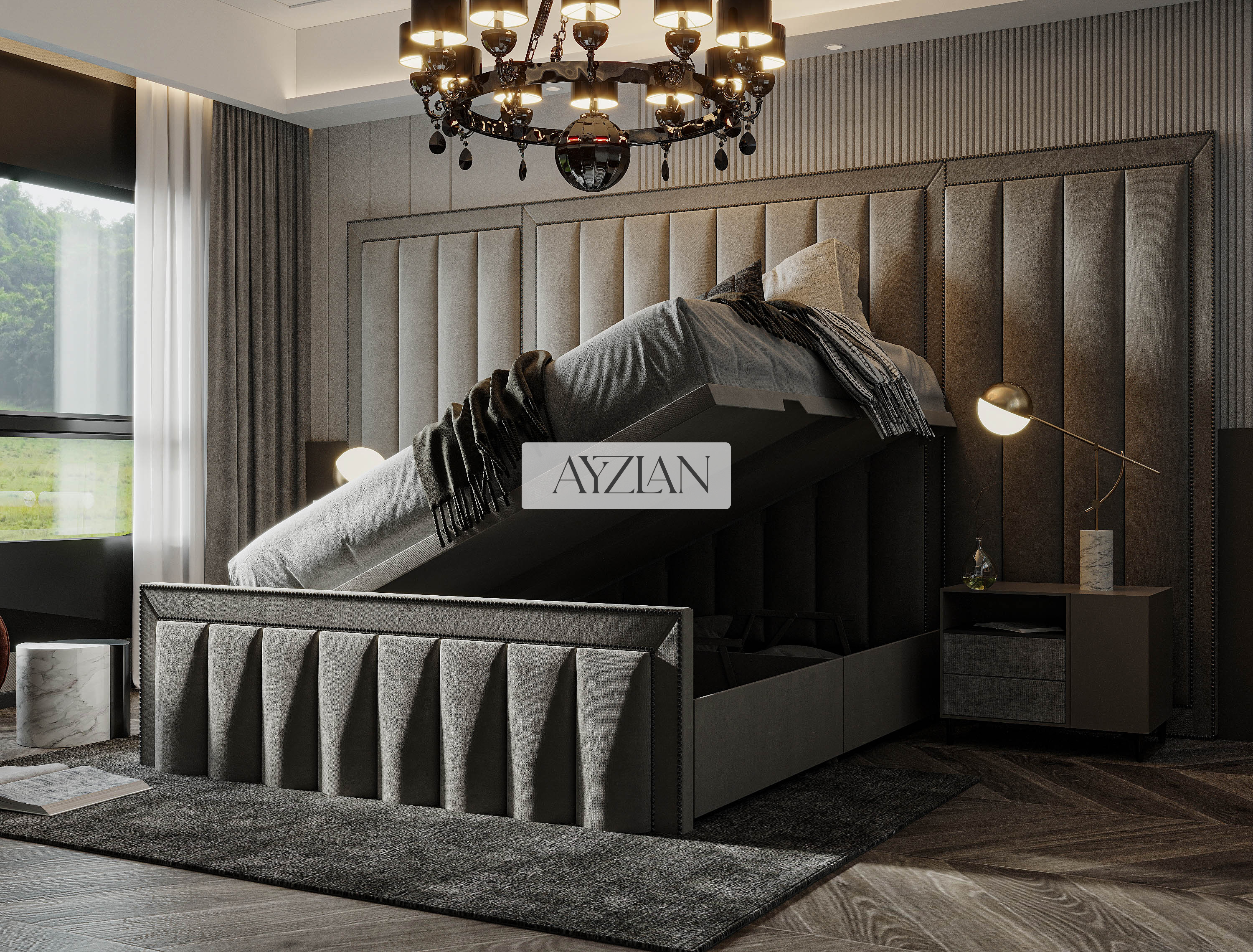 Godiva Wide Headboard Divan Ottoman Platform Top Under Storage Bed