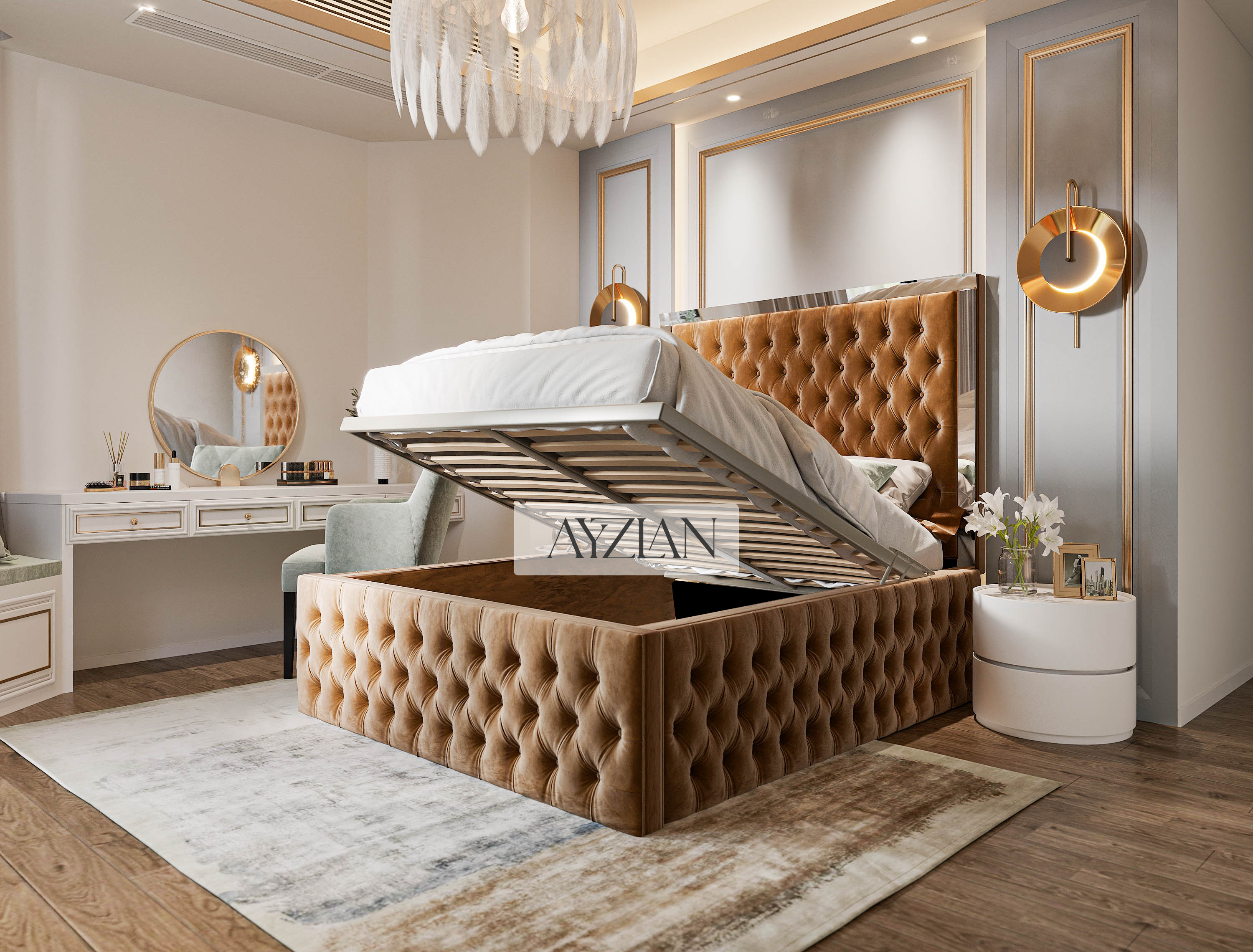 Azure Mirror Elegance Bed