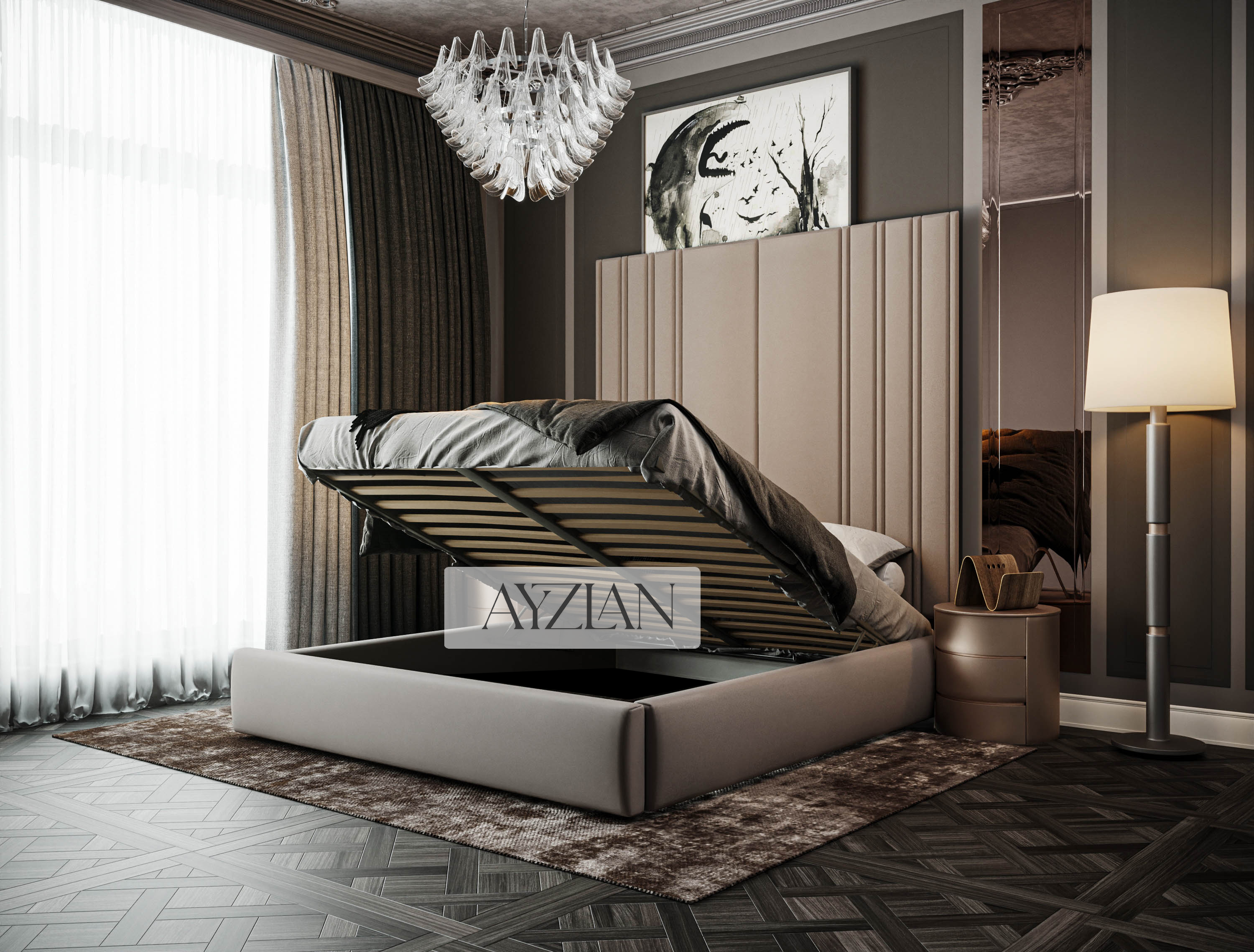 Royal Wide Headboard Panel Stripe Bed