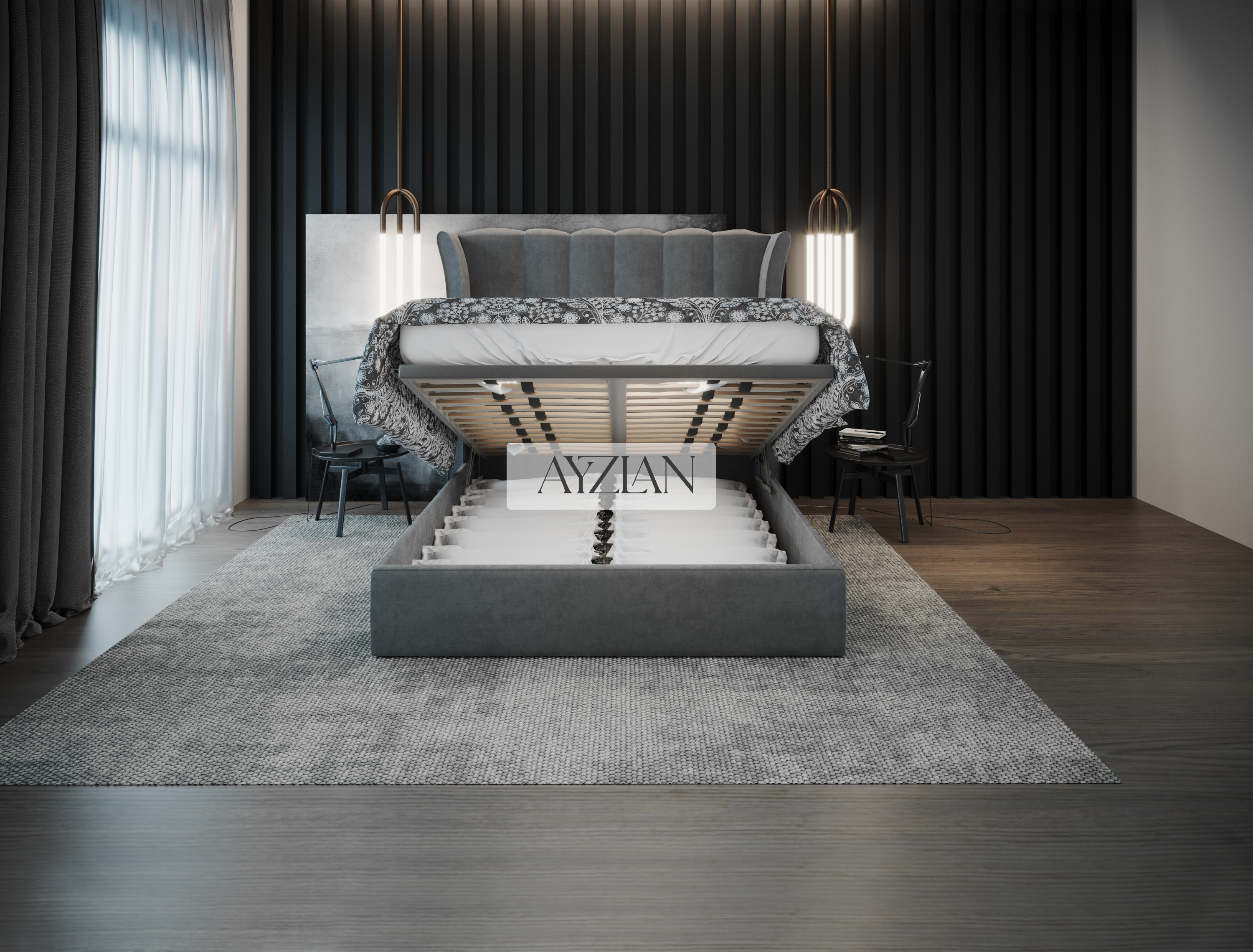 Ashley High Winged Upholstered Bed