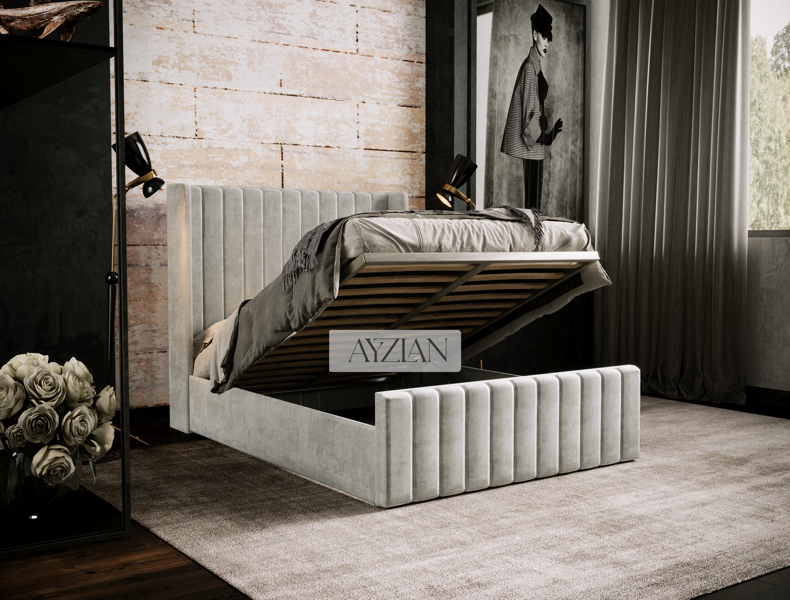 Tyler Linear Stripe Panel Lined Bed