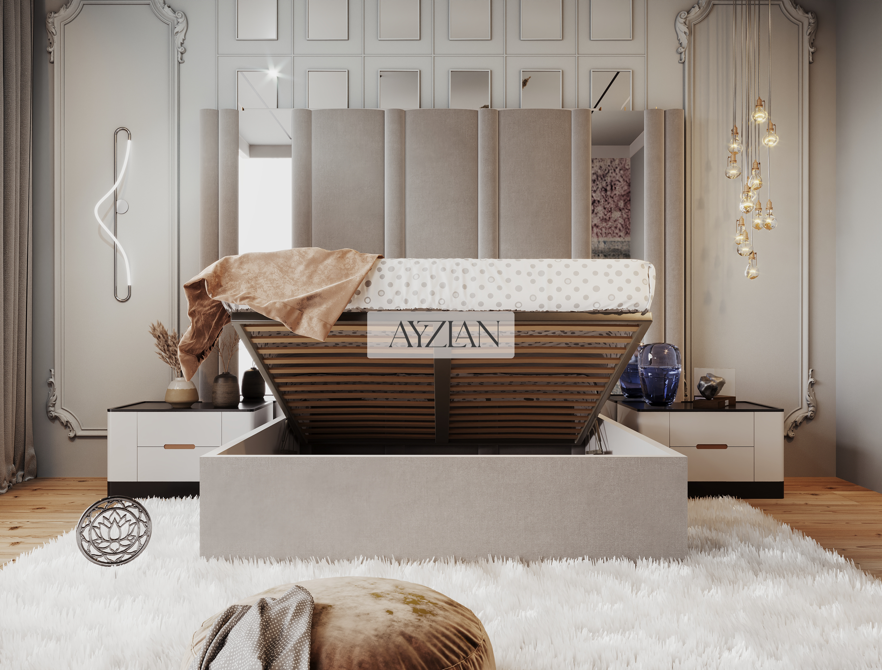 Scarlett Hybrid Mirror Wide Extended Headboard Bed