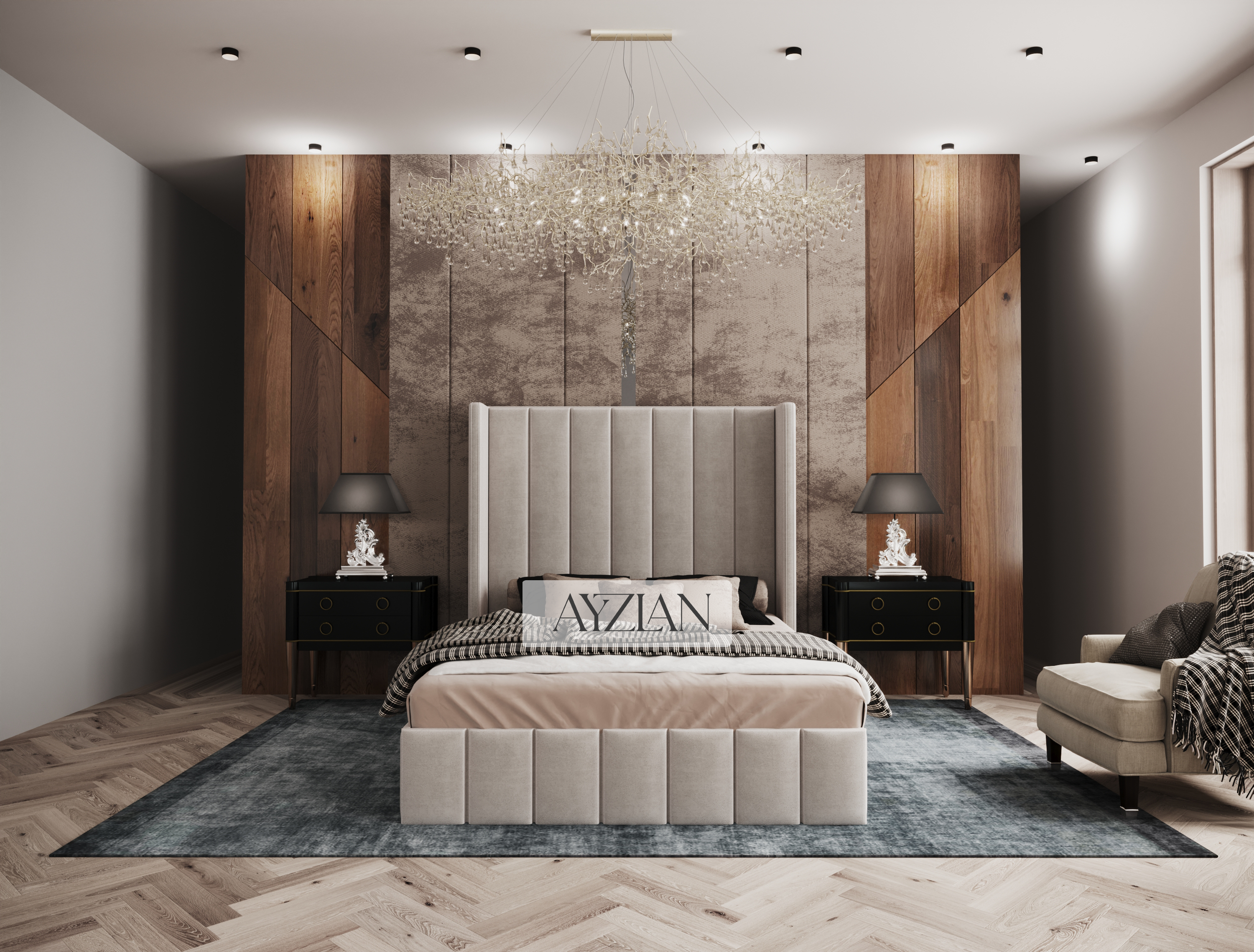 Walden Tall Headboard Winged Stripe Bed
