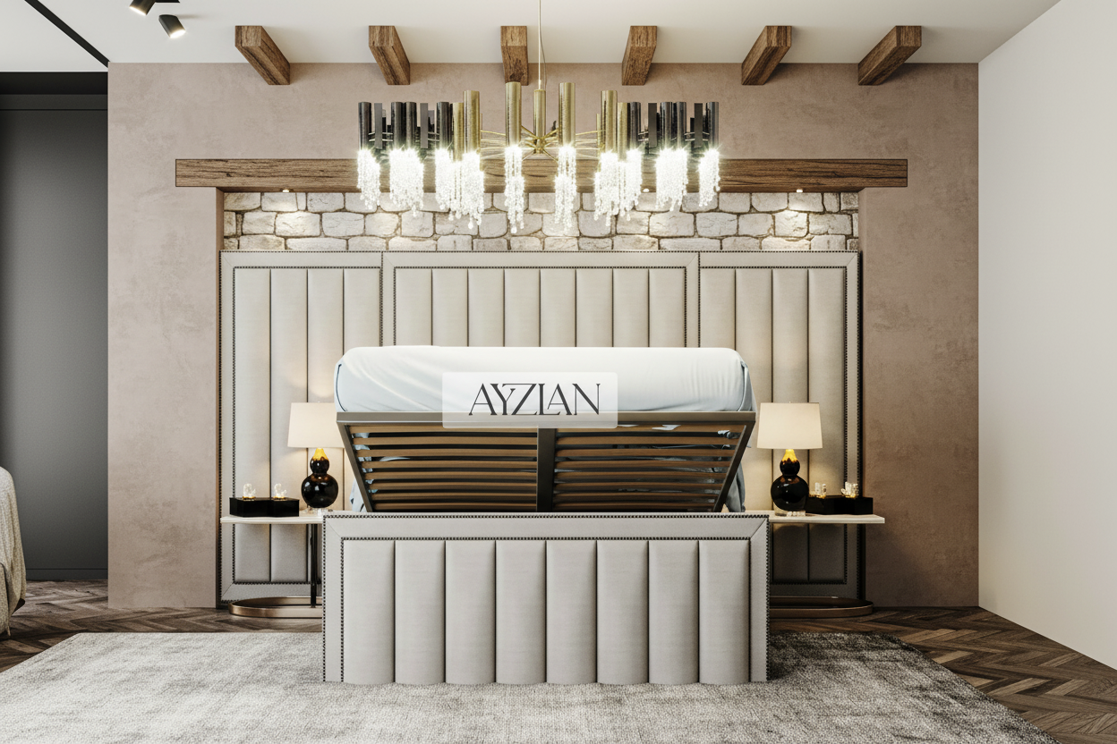 Godiva Wide Headboard Panelled Stripe Bed