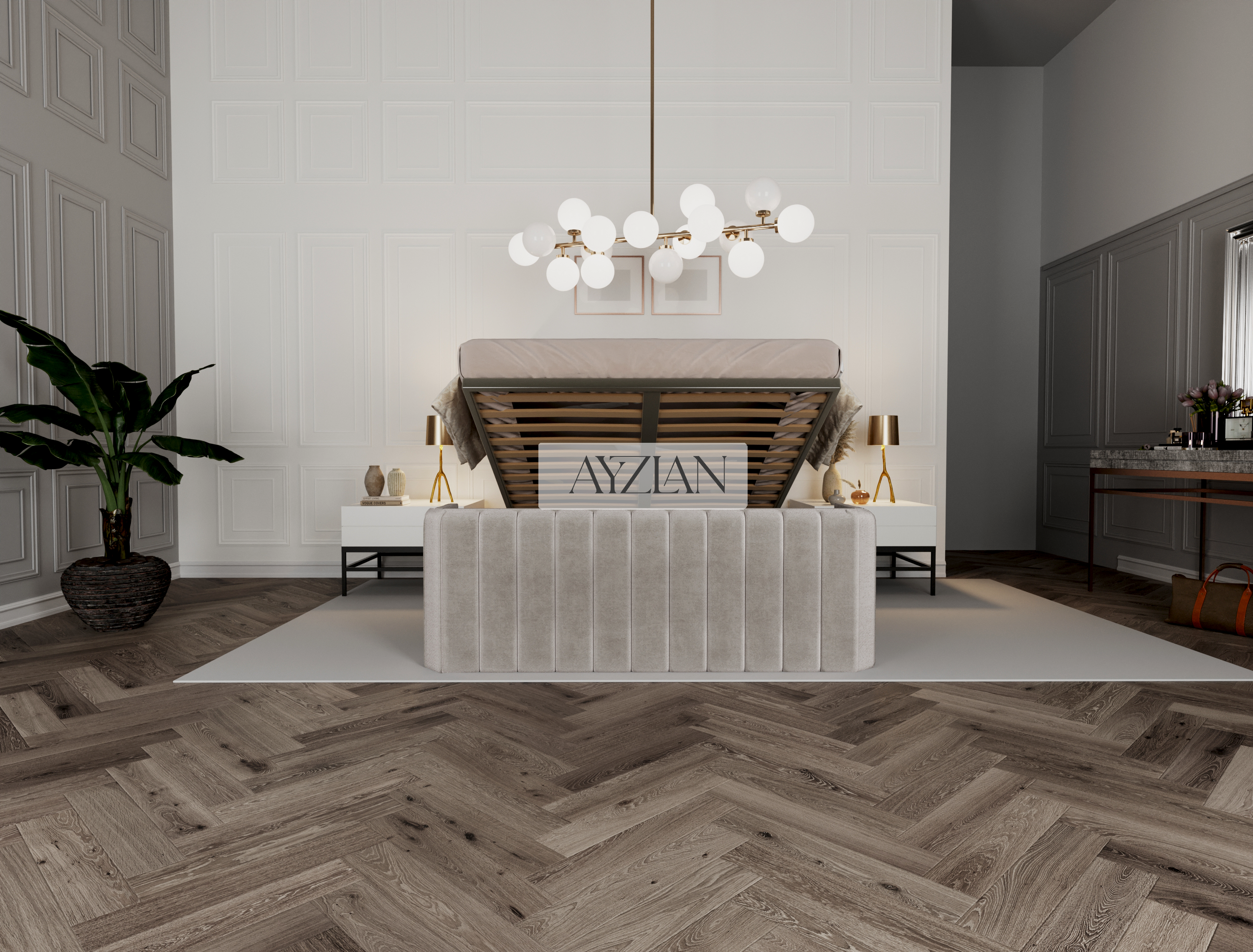 Grace Winged Stripe Curved Footboard Bed