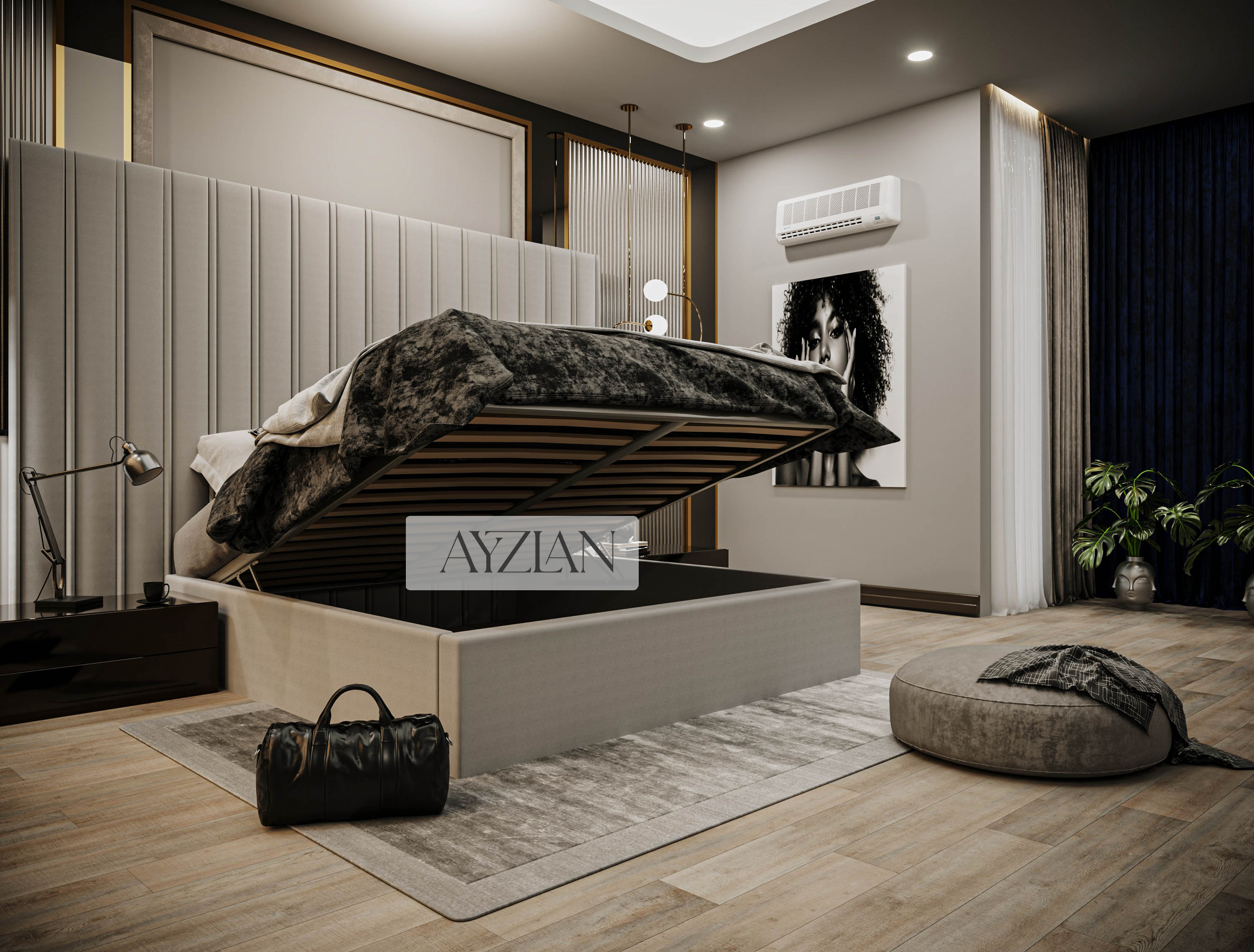 Alwin Wide Headboard Panel Stripe Bed