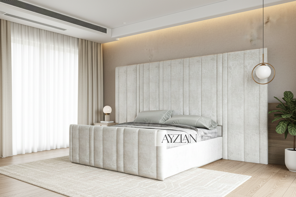 William Stripe Line Panel Wide Headboard Bed