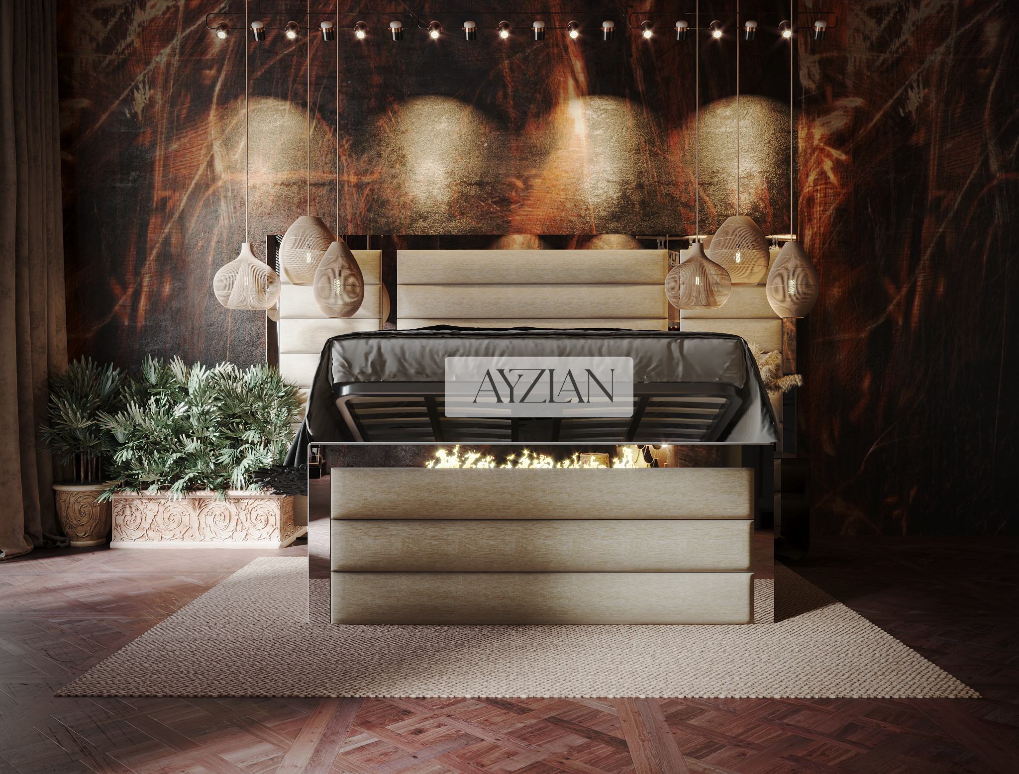 Devon Wide Extended Headboard Mirror Stripe Line Panelled Bed