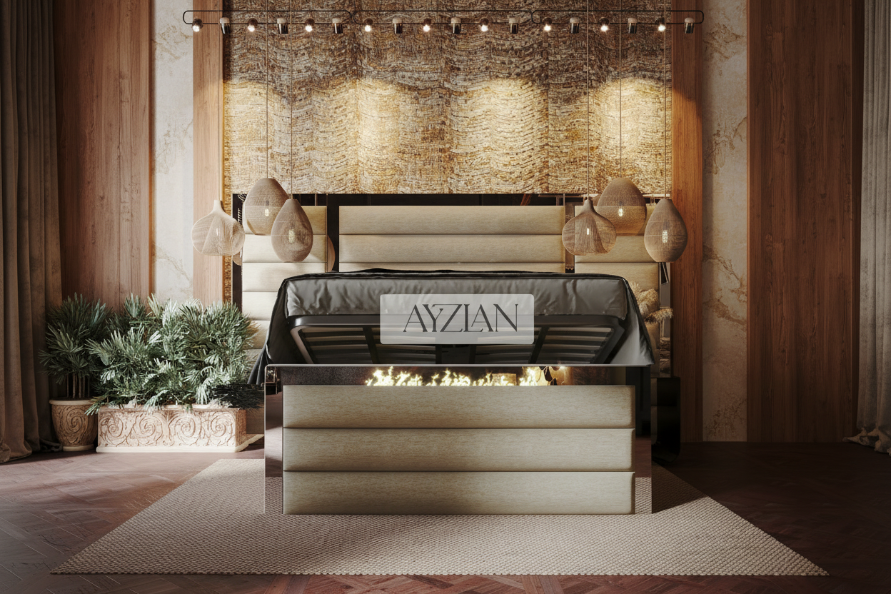 Devon Wide Extended Headboard Mirror Stripe Line Panelled Bed