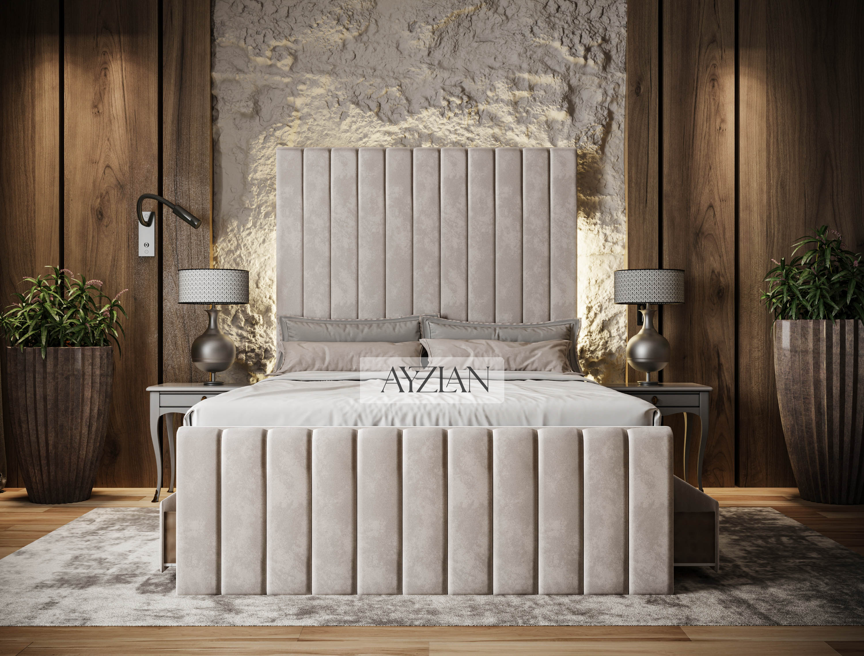 Merry Wide Headboard Panelled Stripe Storage Divan Drawer Bed