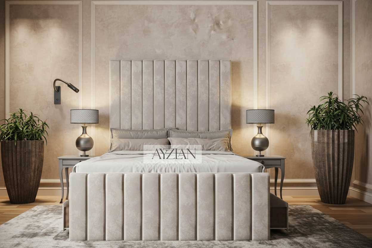 Merry Wide Headboard Panelled Stripe Storage Divan Drawer Bed