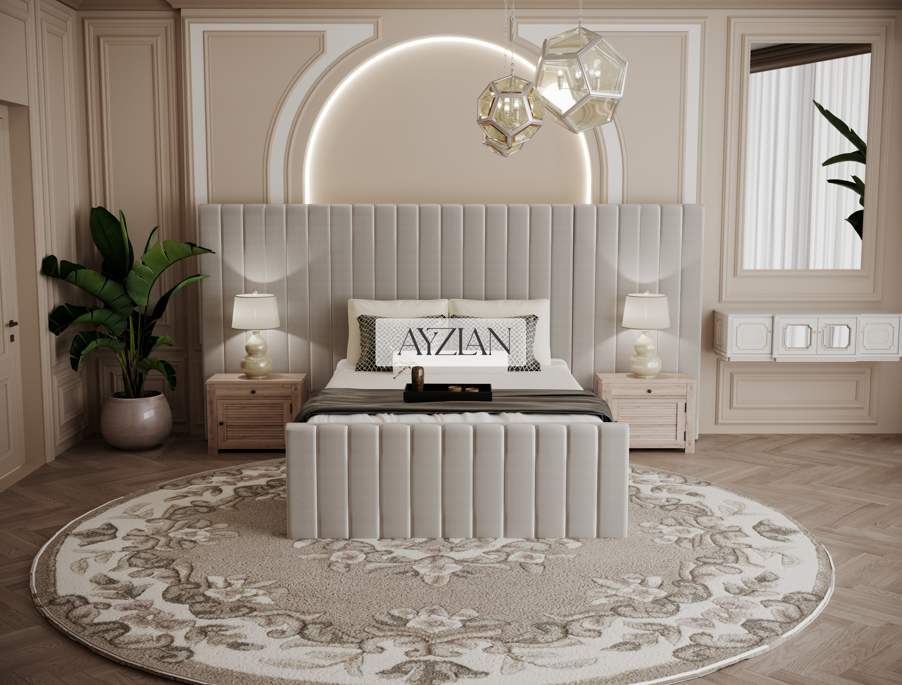 Merry Wide Headboard Panelled Stripe Bed