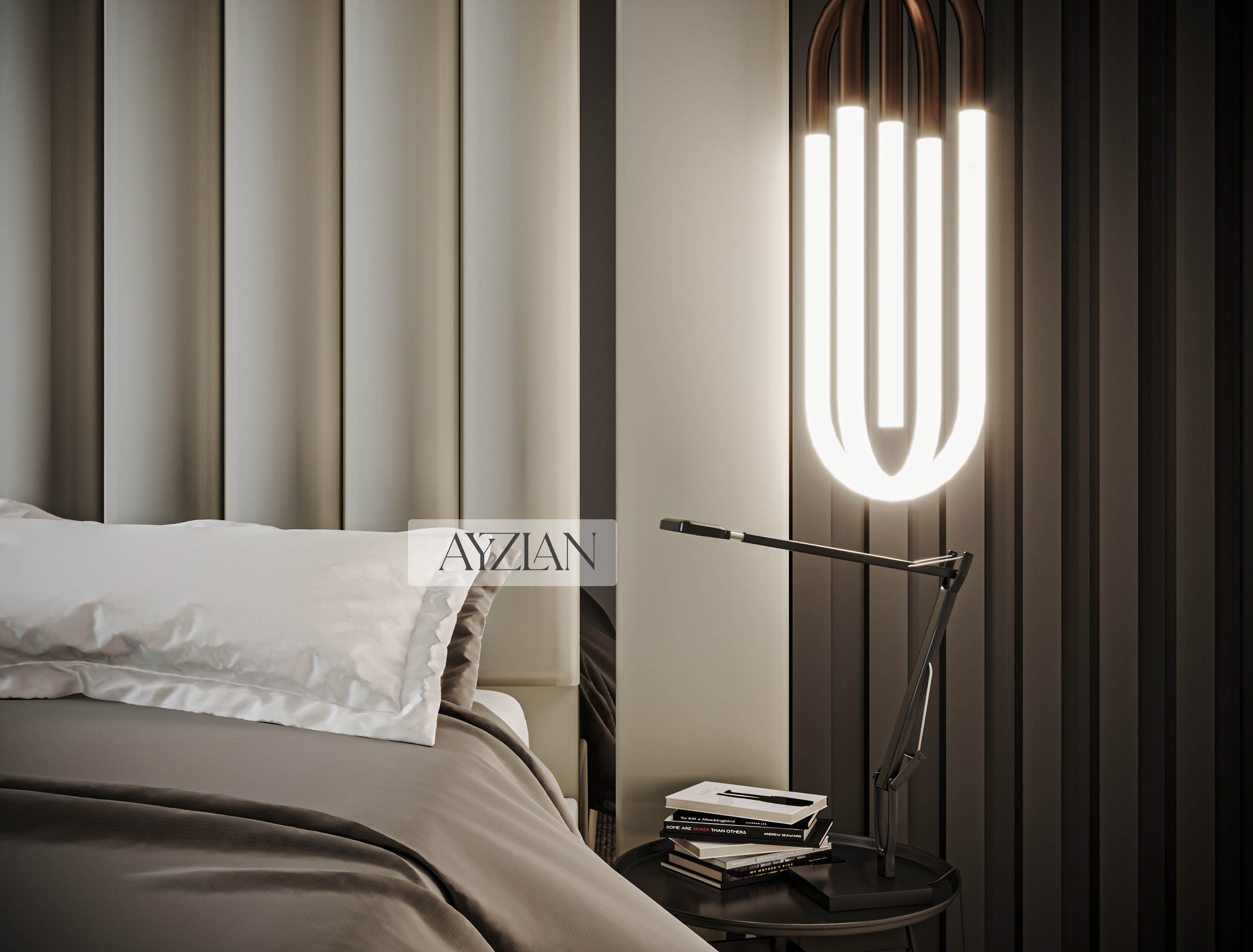 Arden Wide Extended Headboard Mirror Stripe Panelled Bed