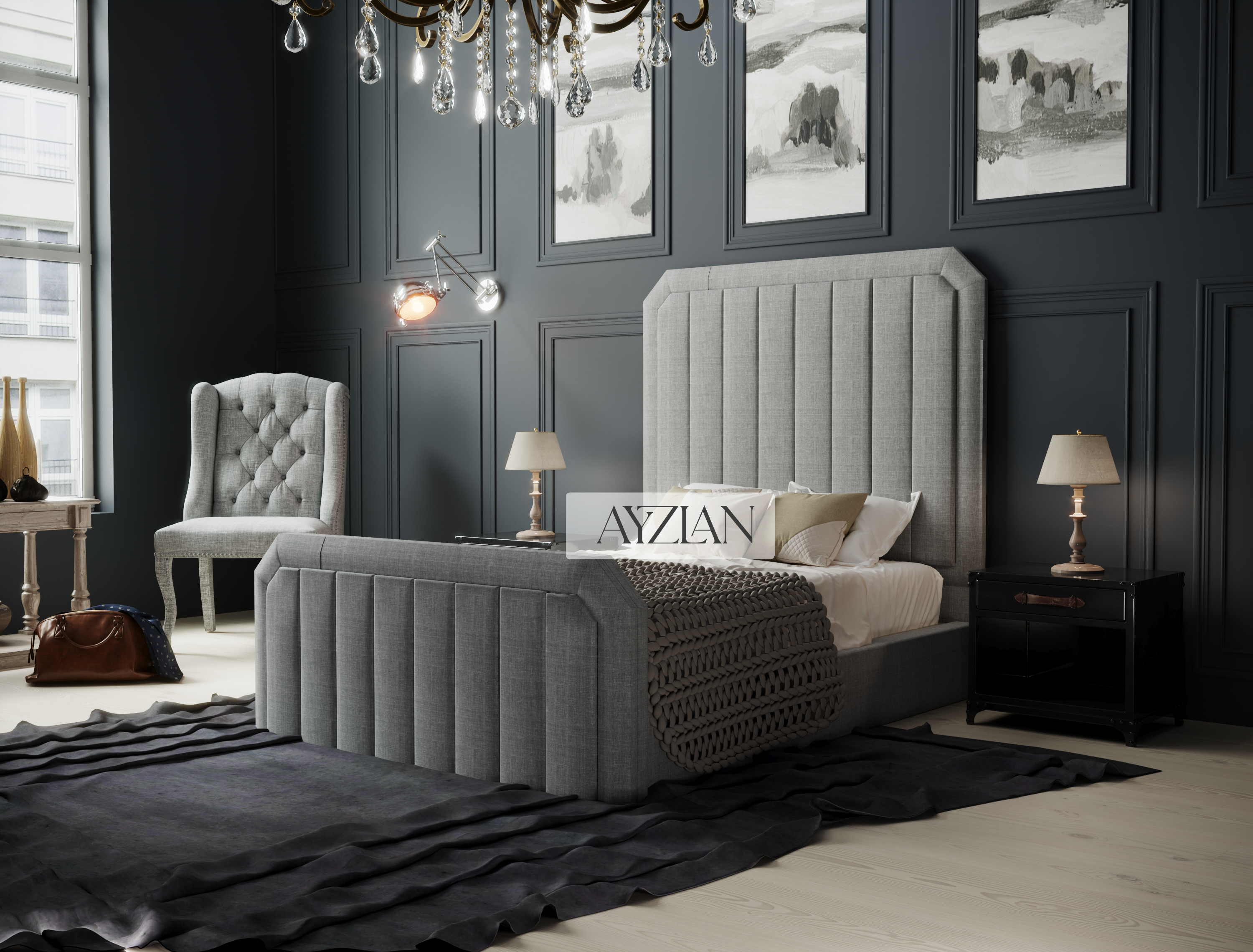 Wynn Panelled Stripe Edge Bed