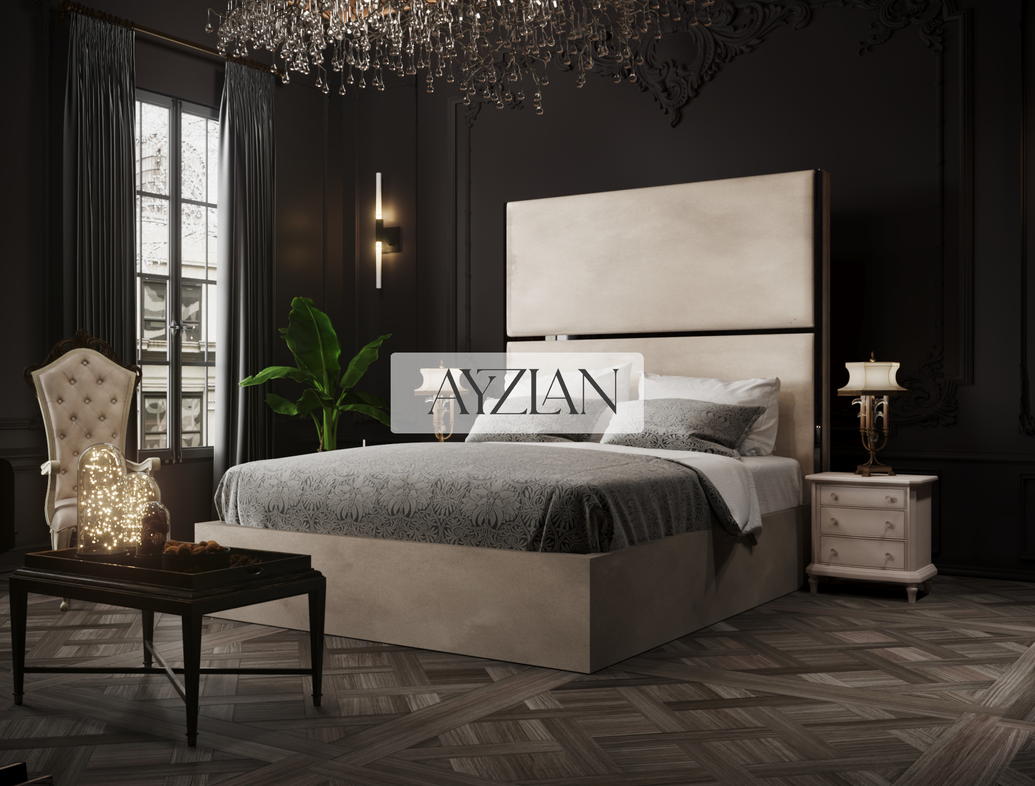 Ava Elegance Glossy Trim Wider Headboard Bed