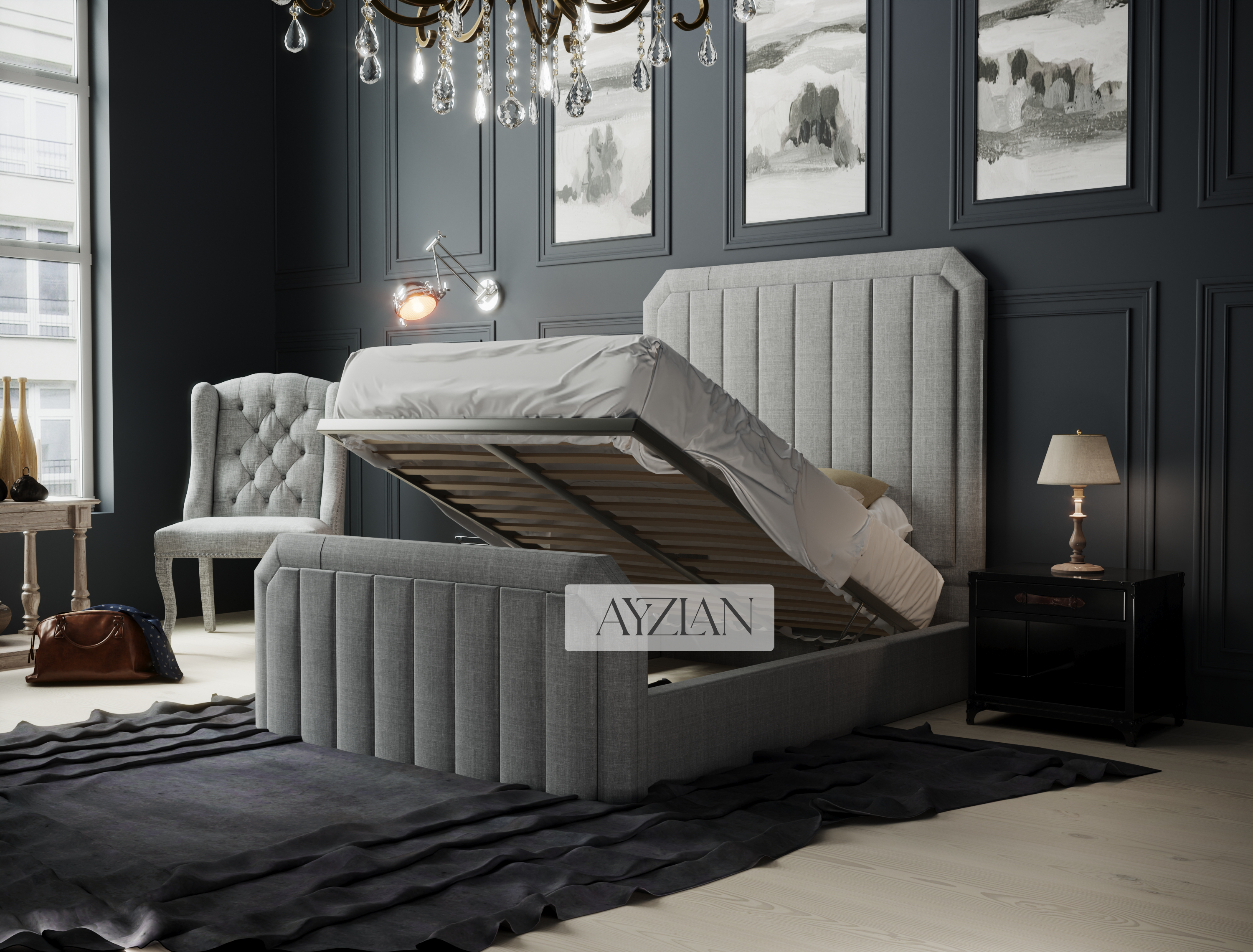 Wynn Panelled Stripe Edge Bed