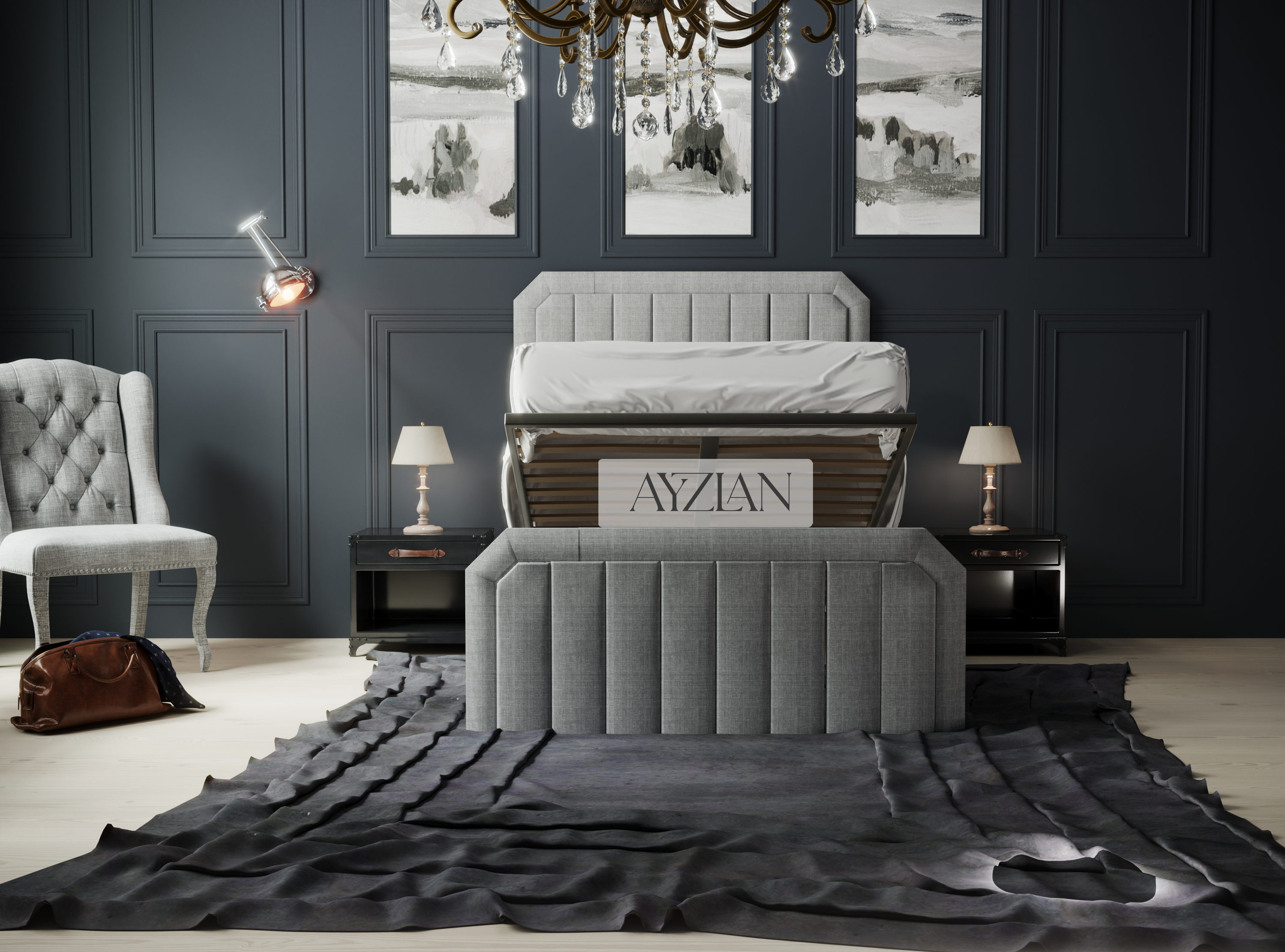 Wynn Panelled Stripe Edge Bed