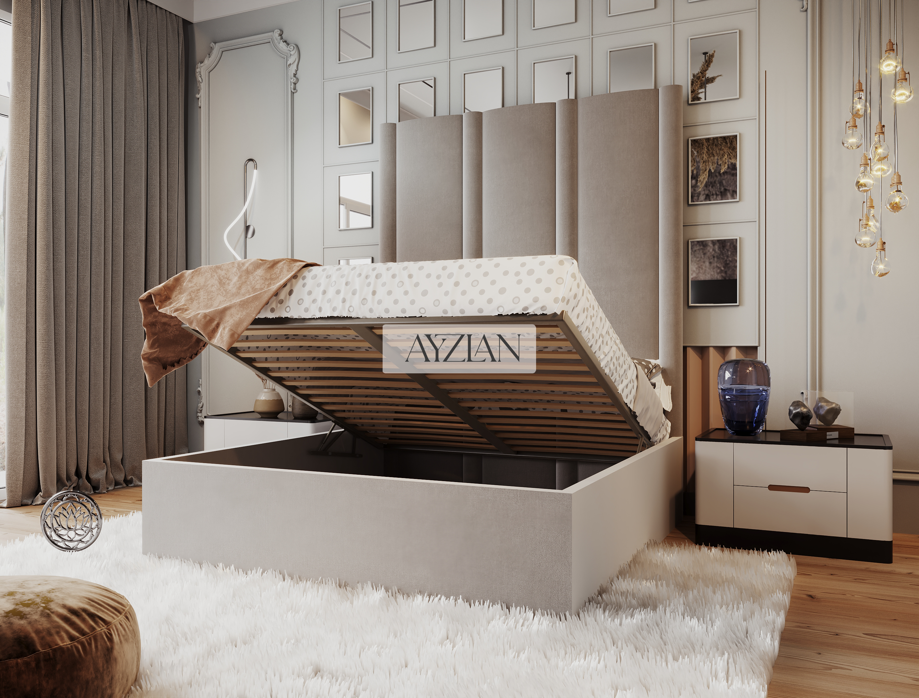 Scarlett Hybrid Mirror Wide Extended Headboard Bed