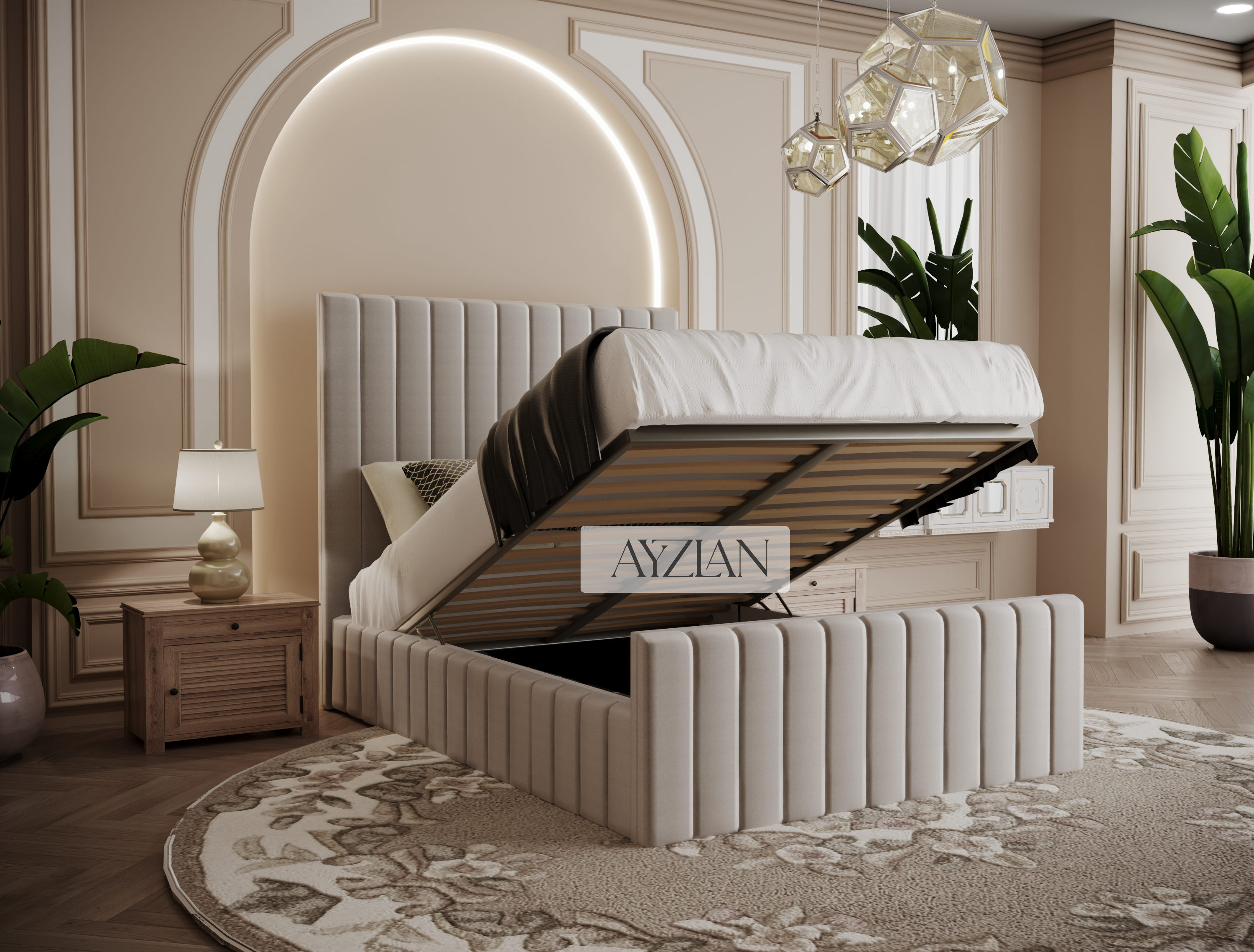 Merry Wide Headboard Panelled Stripe Bed