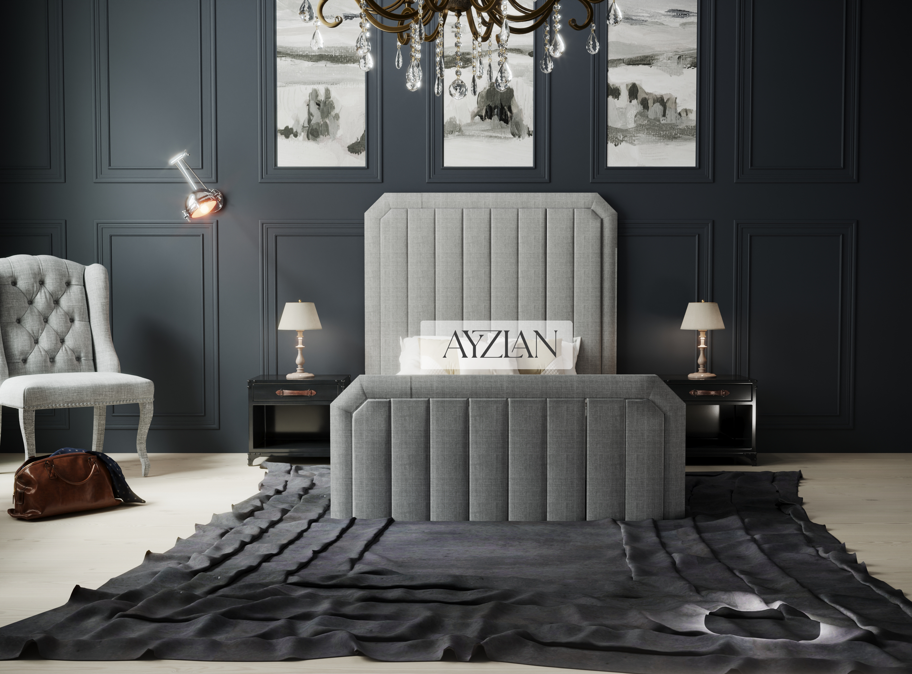 Wynn Panelled Stripe Edge Bed