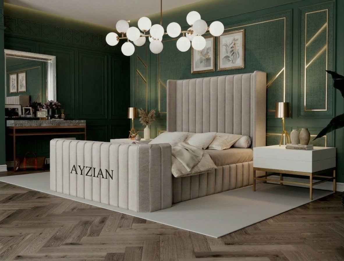 Grace Winged Stripe Curved Footboard Bed