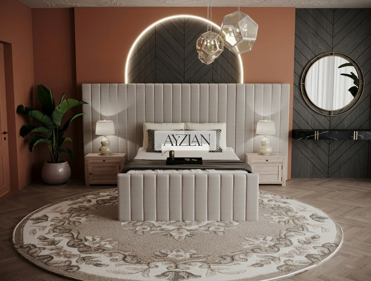 Merry Wide Headboard Panelled Stripe Bed