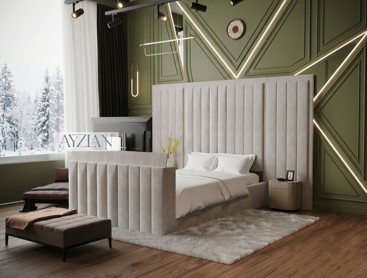 Silo Wide Headboard Panelled Stripe Tv Bed