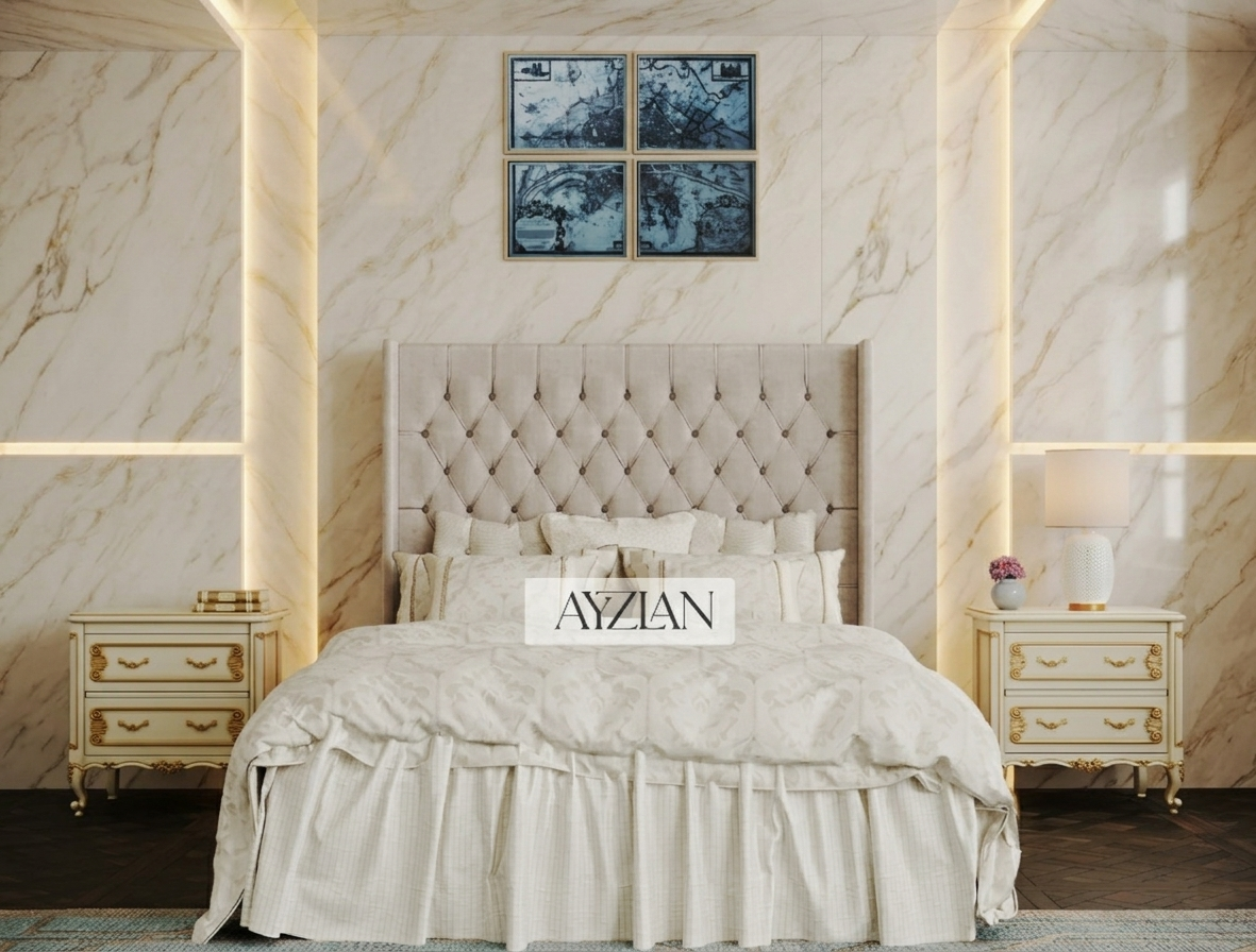 Elba Chesterfield Upholstered Wingback Bed