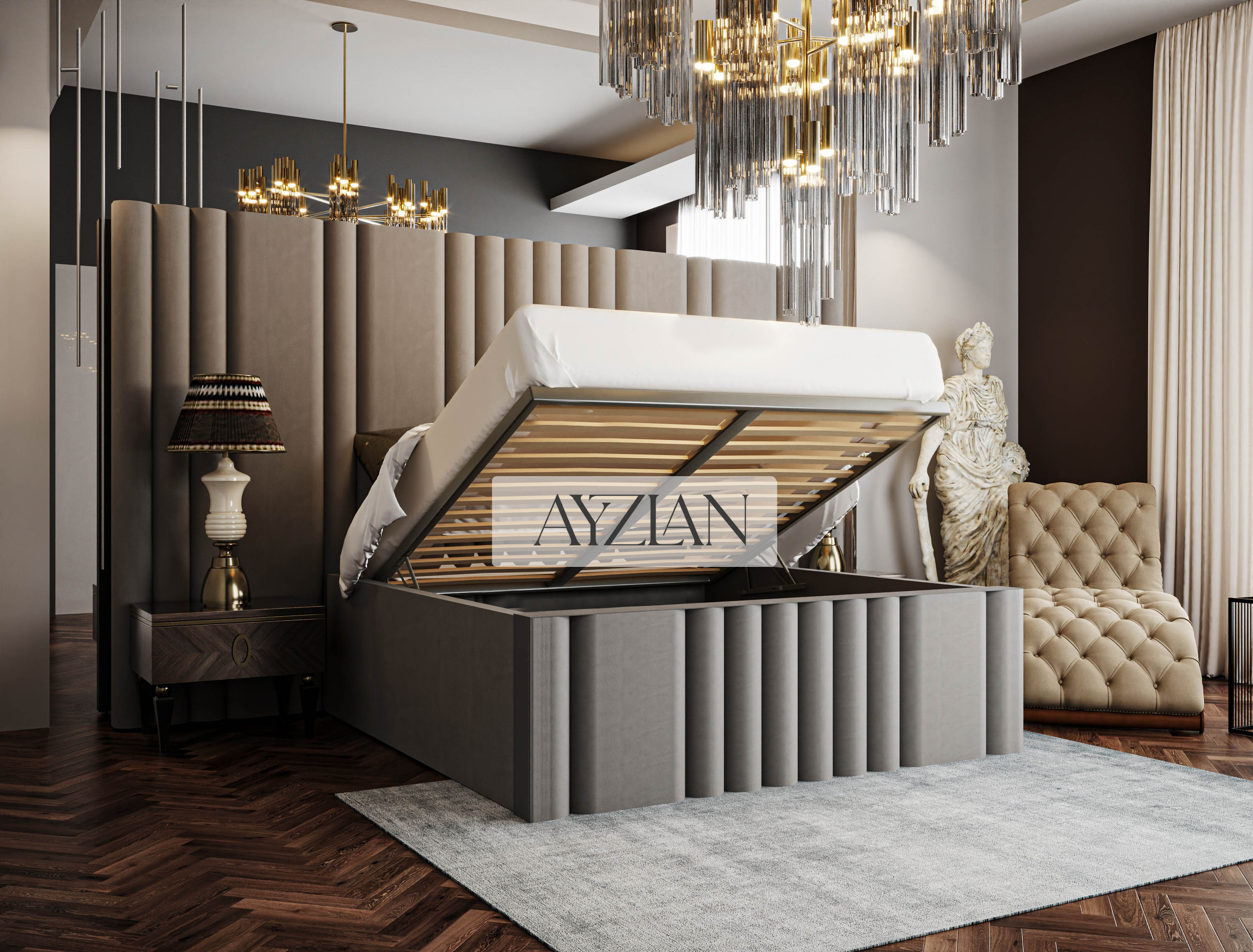 Bentley Wide Headboard Panelled Stripe Bed