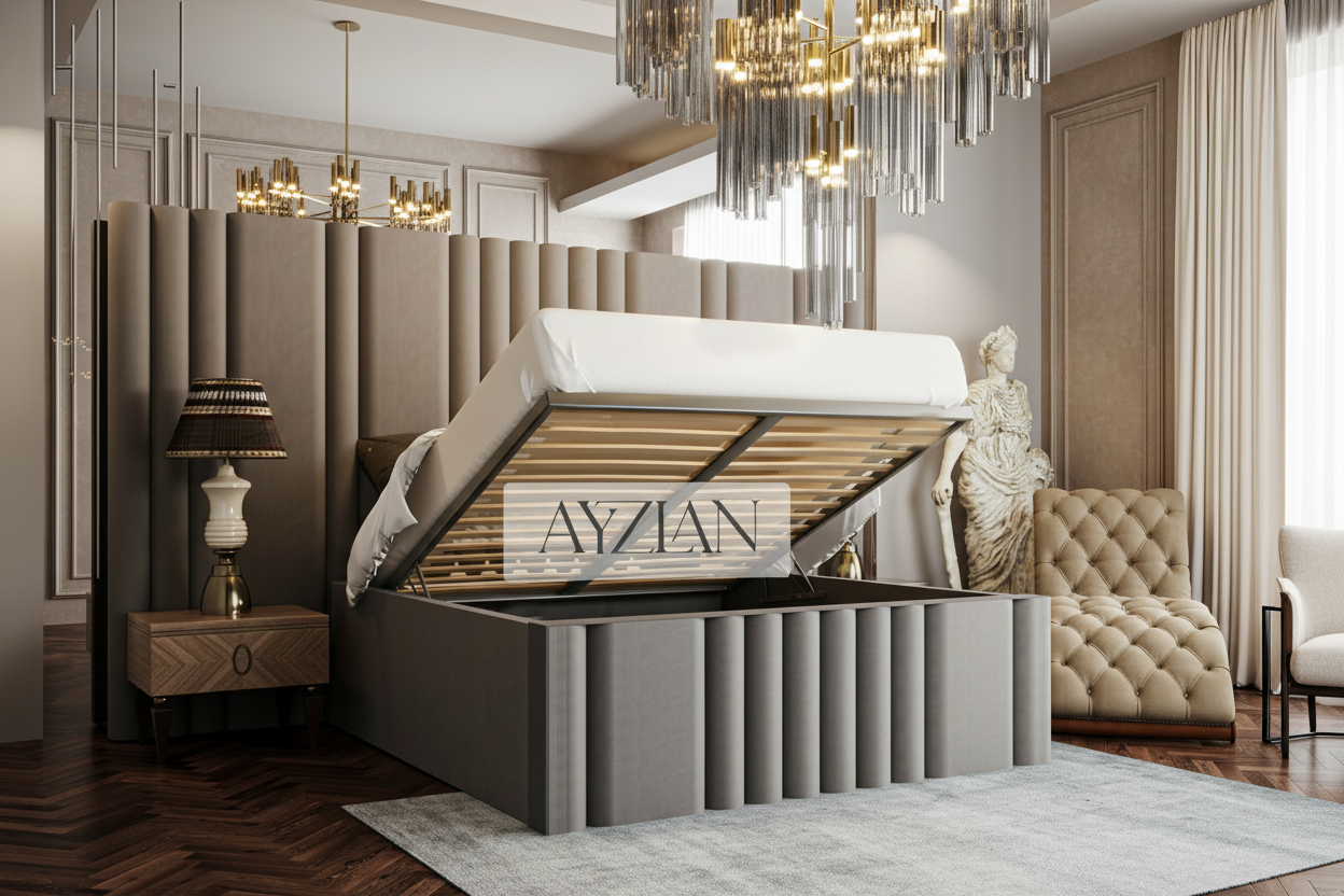 Bentley Wide Headboard Panelled Stripe Bed