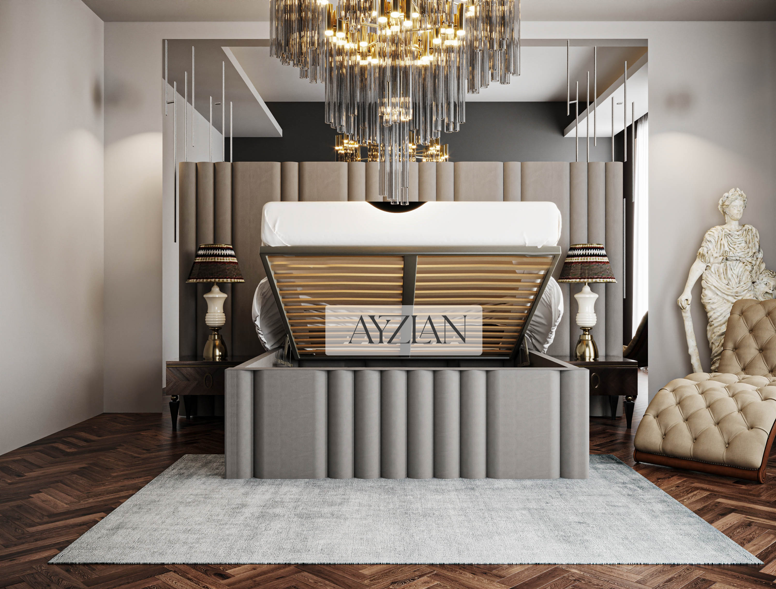 Bentley Wide Headboard Panelled Stripe Bed