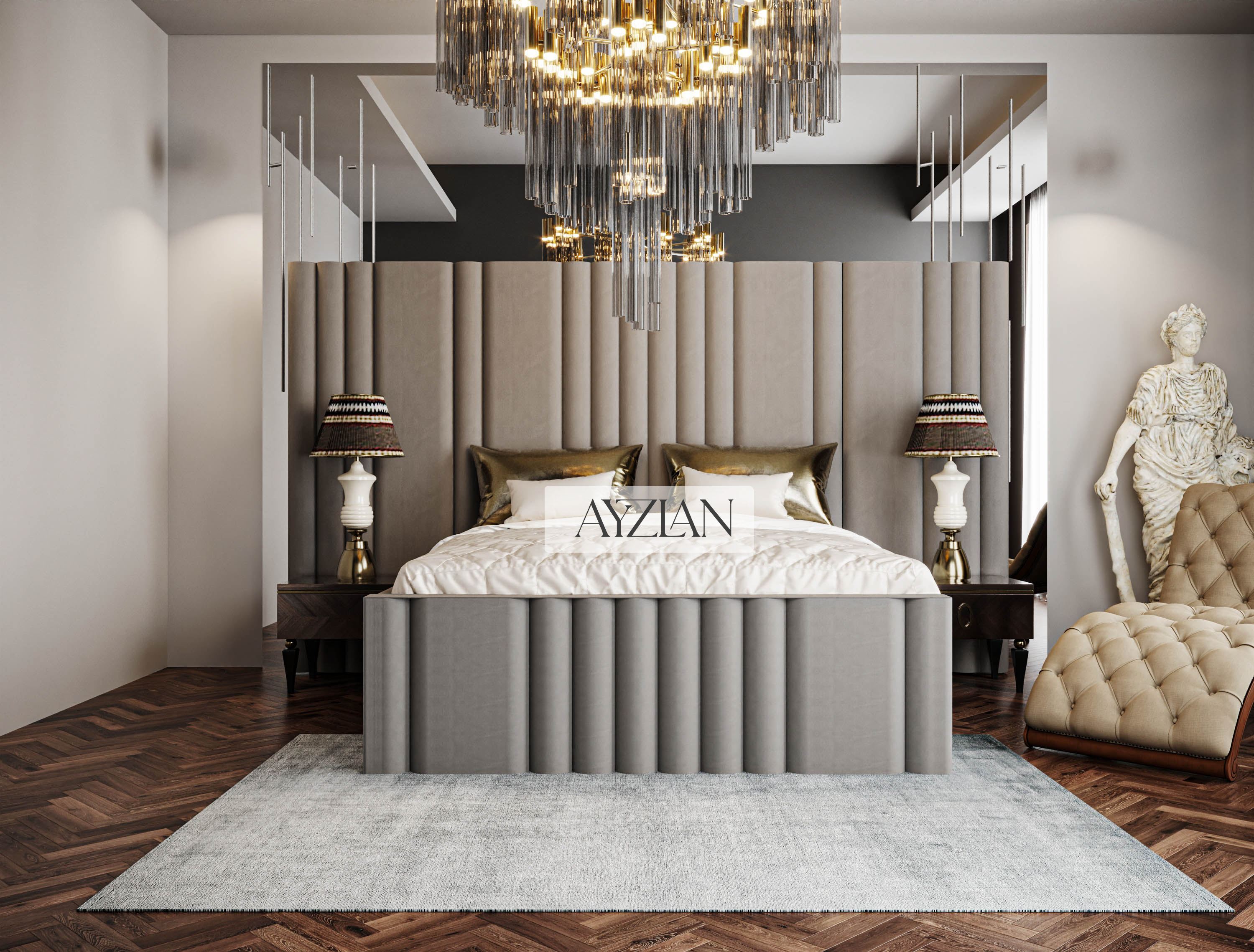 Bentley Wide Headboard Panelled Stripe Bed