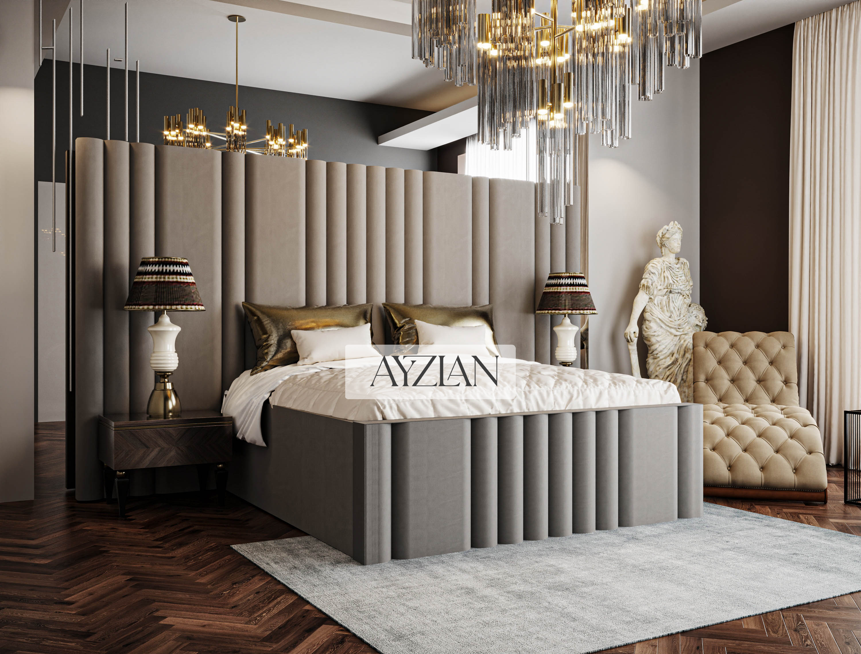 Bentley Wide Headboard Panelled Stripe Bed