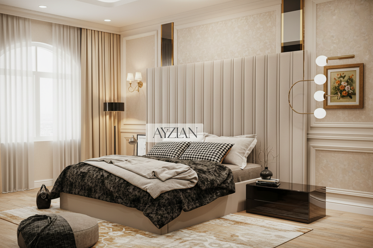 Alwin Wide Headboard Panel Stripe Bed