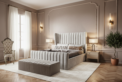 Curve Winged Dawn Stripe Panel Lined Bed