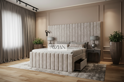 Merry Wide Headboard Panelled Stripe Storage Divan Drawer Bed