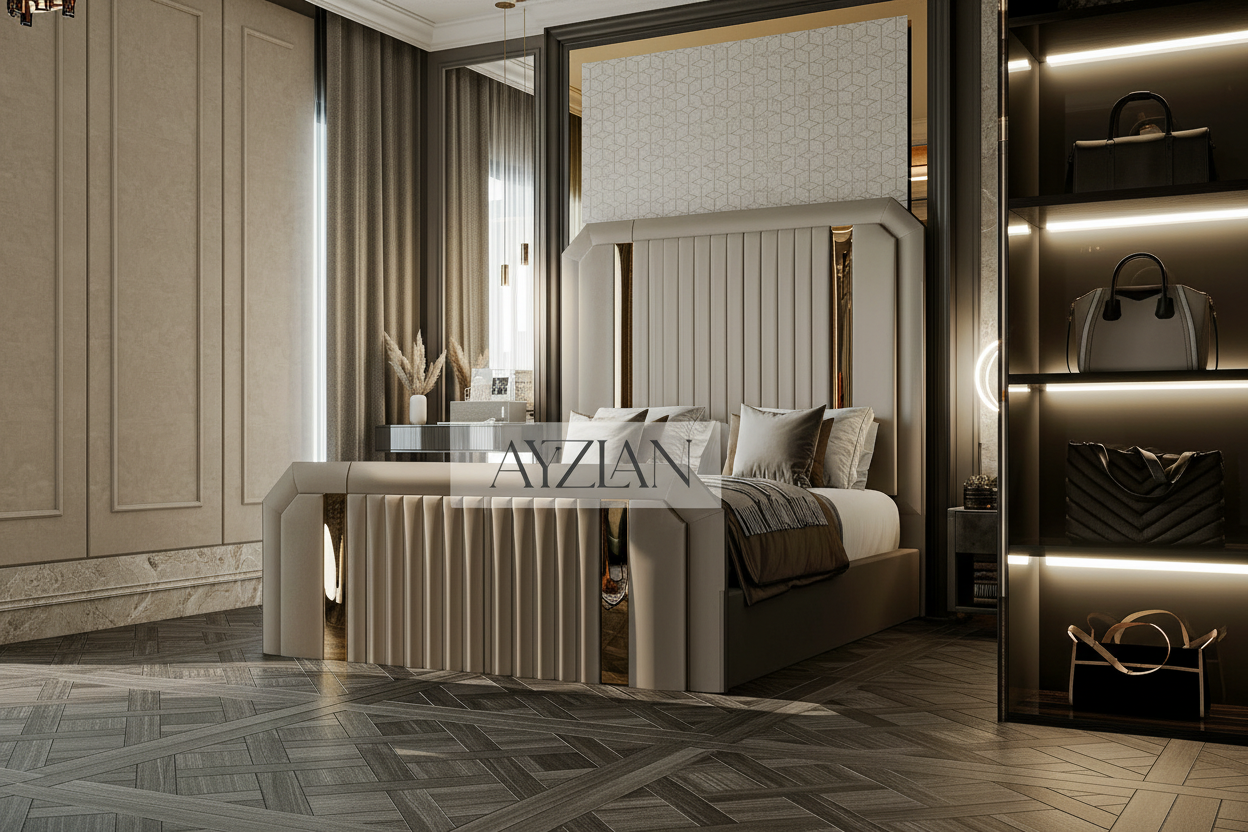 Tanner Glossy Gold Strip Elegance Bed