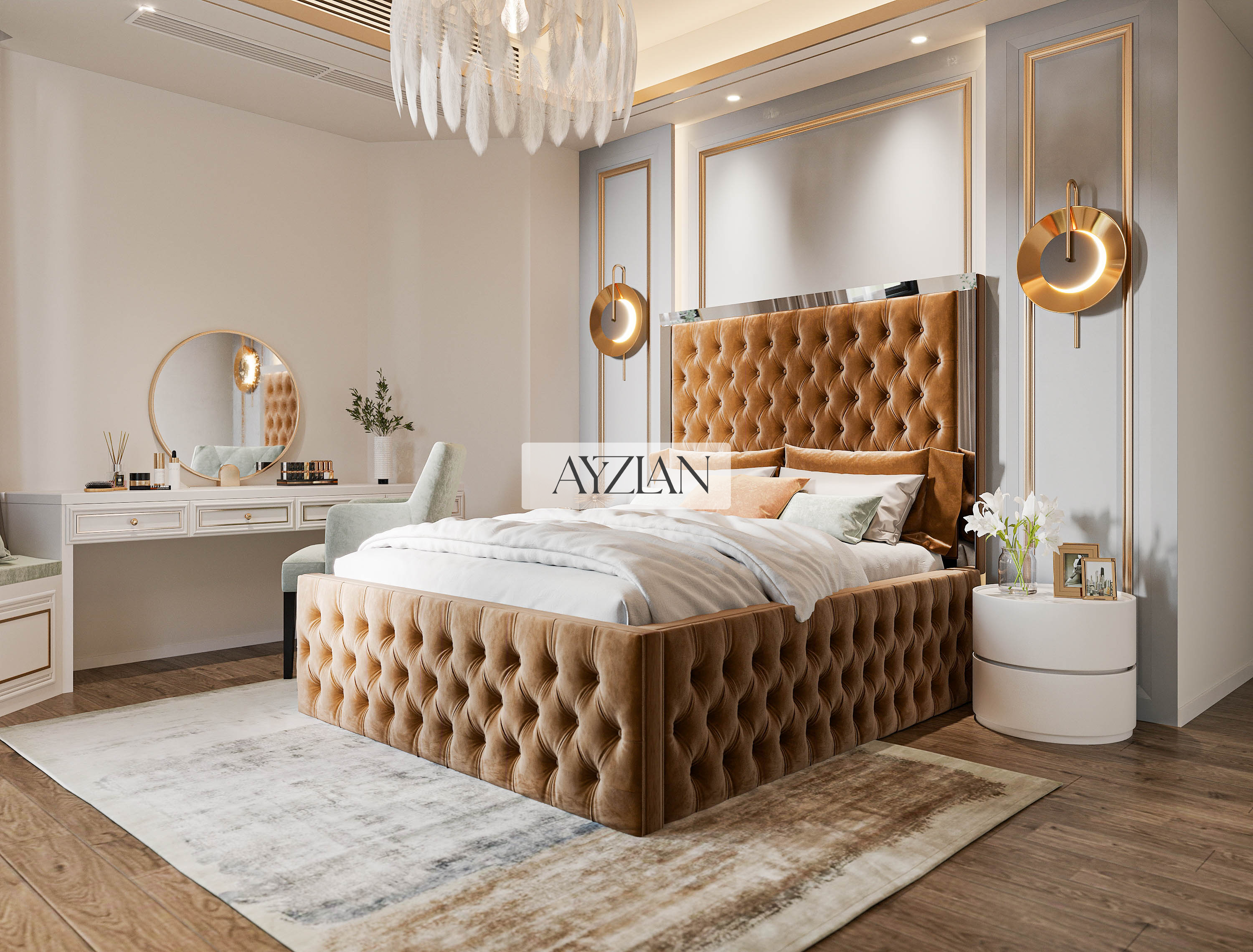 Azure Mirror Elegance Bed