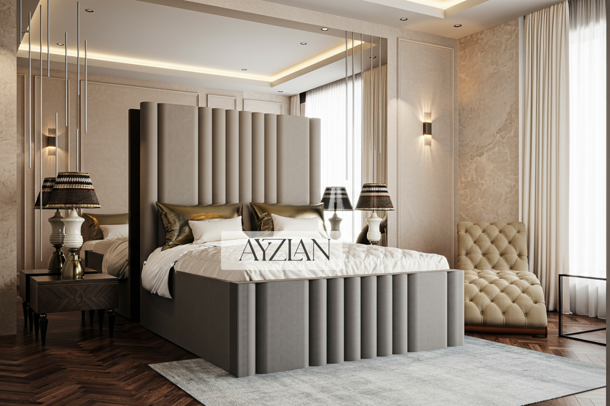 Bentley Wide Headboard Panelled Stripe Bed