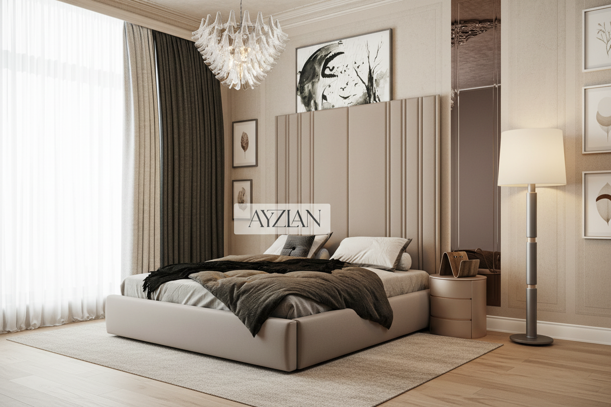 Royal Wide Headboard Panel Stripe Bed