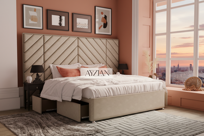 Sophia Chesterfield Cross Pane Wide Headboard Storage Drawer Divan Bed