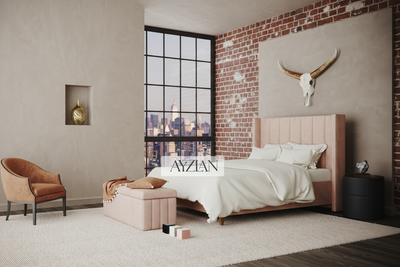 Edith Low Footend Stripe Panel Lined Winged Bed