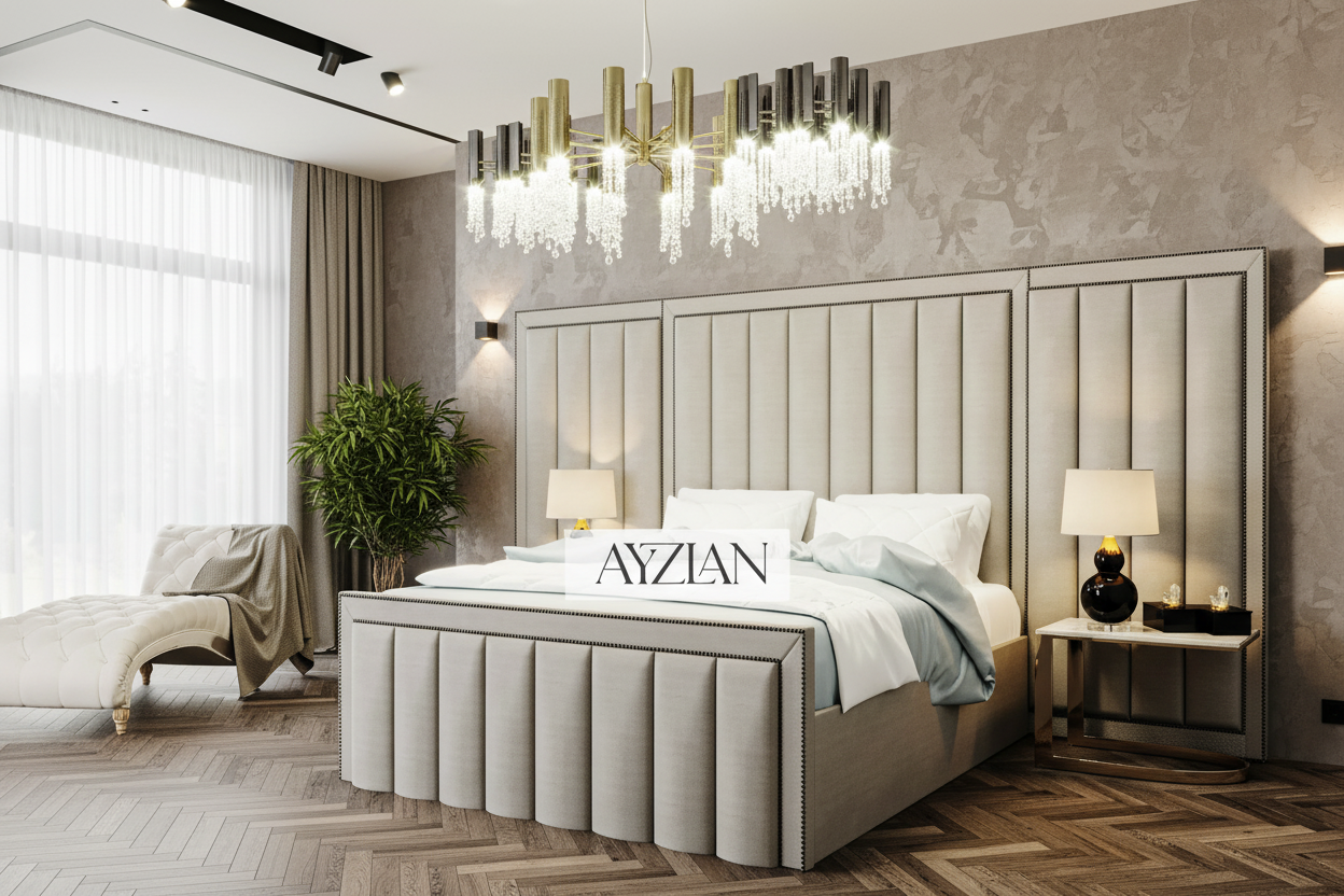 Godiva Wide Headboard Panelled Stripe Bed