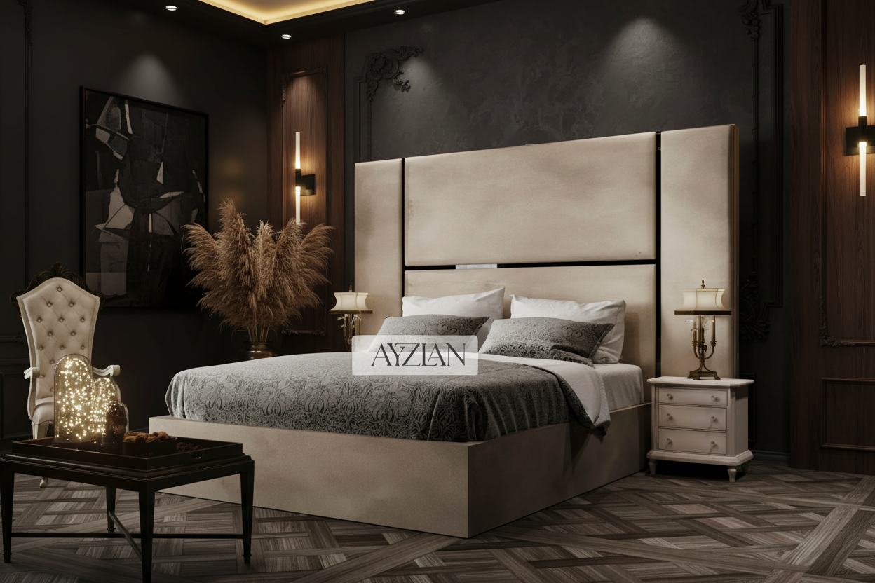 Ava Elegance Glossy Trim Wider Headboard Bed